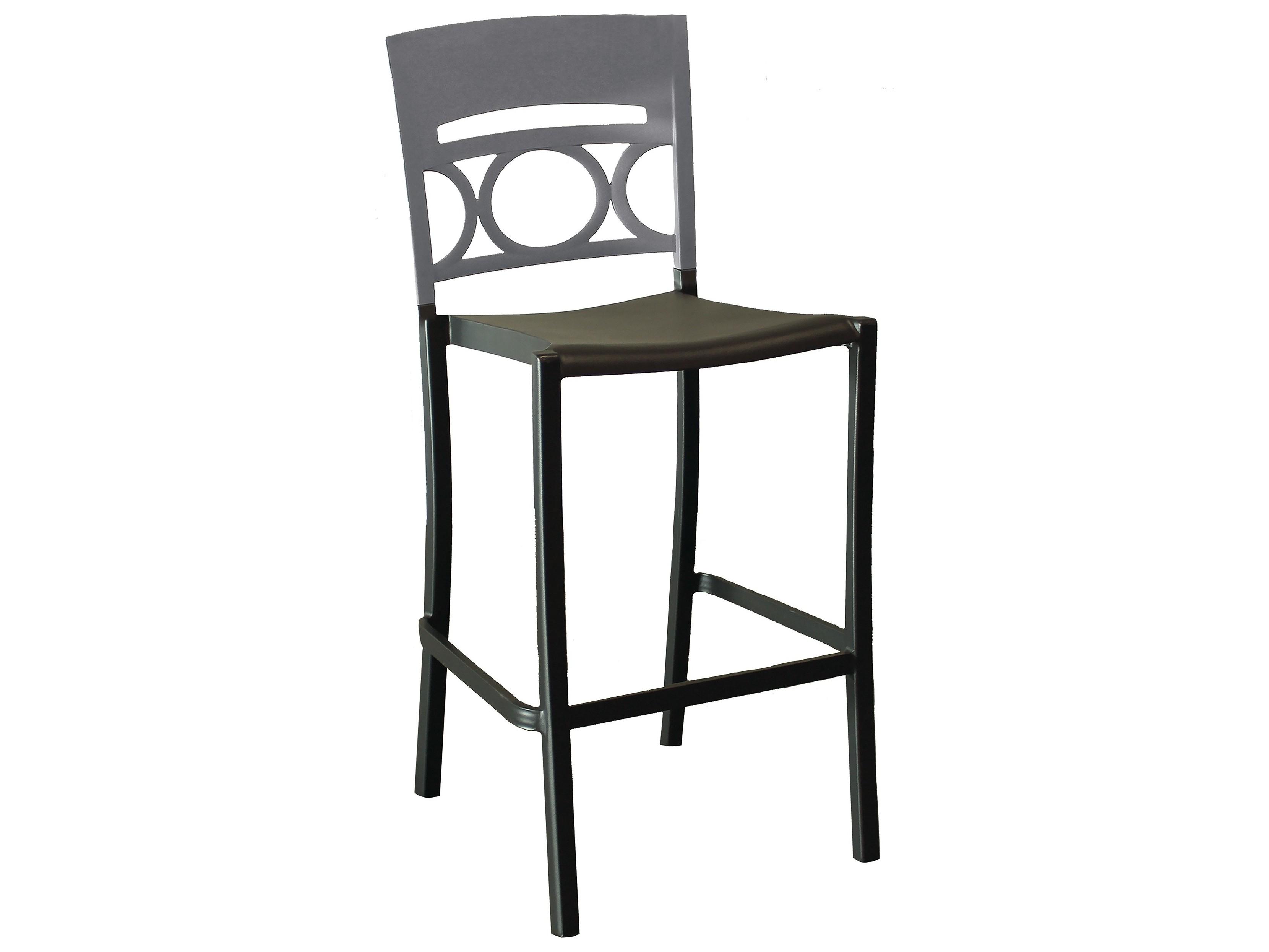 Grosfillex Moon Aluminum Titanium Gray/Charcoal Stacking Armless Patio Bar Stool