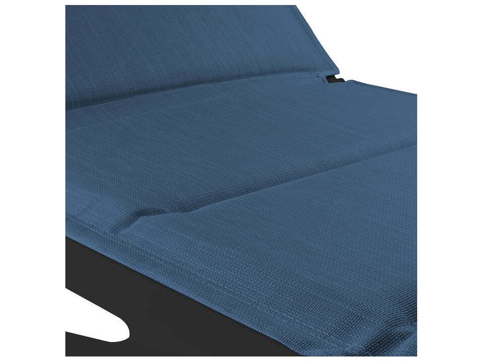 Grosfillex Sunset Sling Aluminum Resin Volcanic Black Comfort Patio Chaise Lounge in Madras Blue