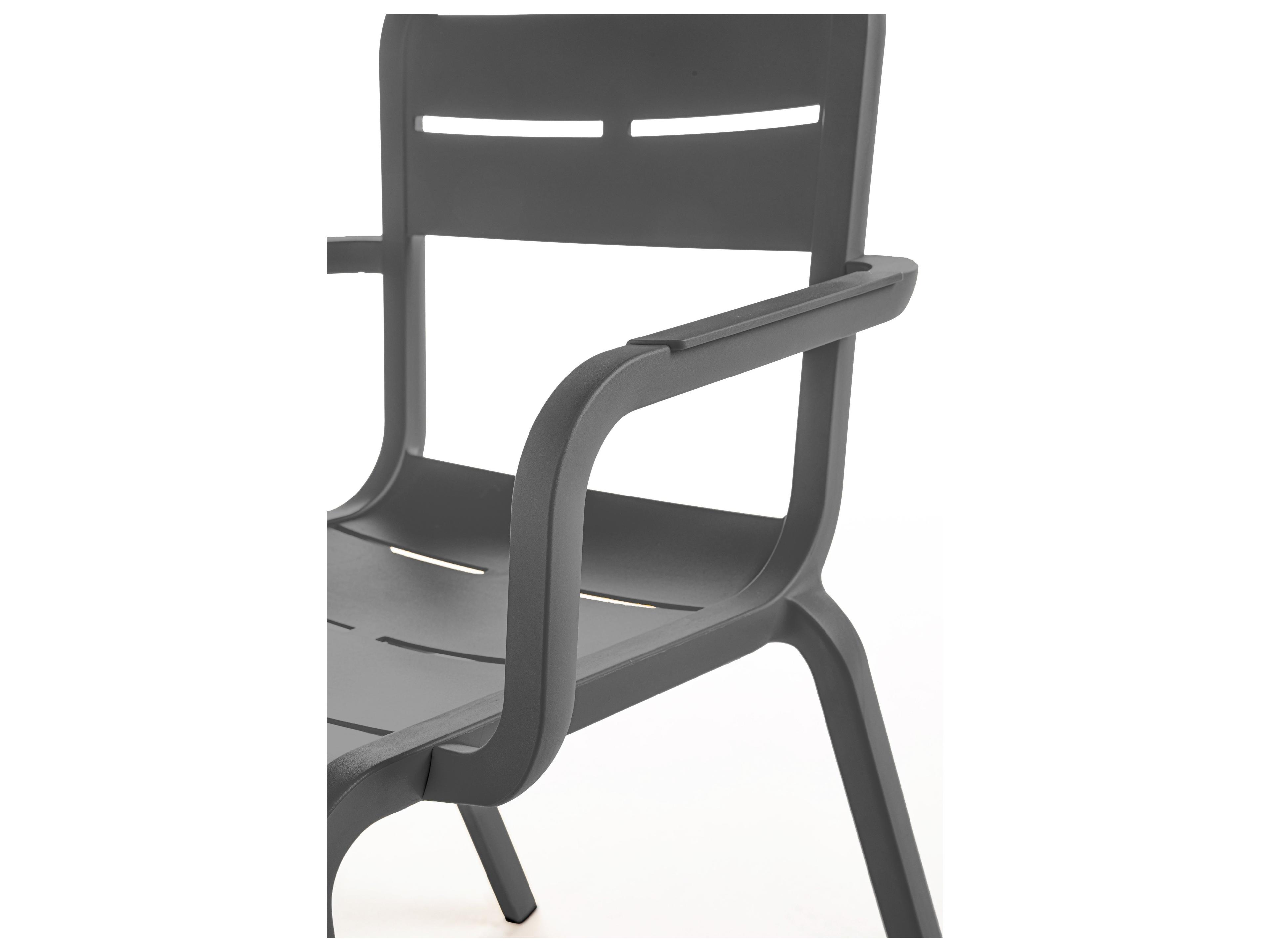 Grosfillex Cannes Resin Charcoal Stacking Patio Dining Arm Chair