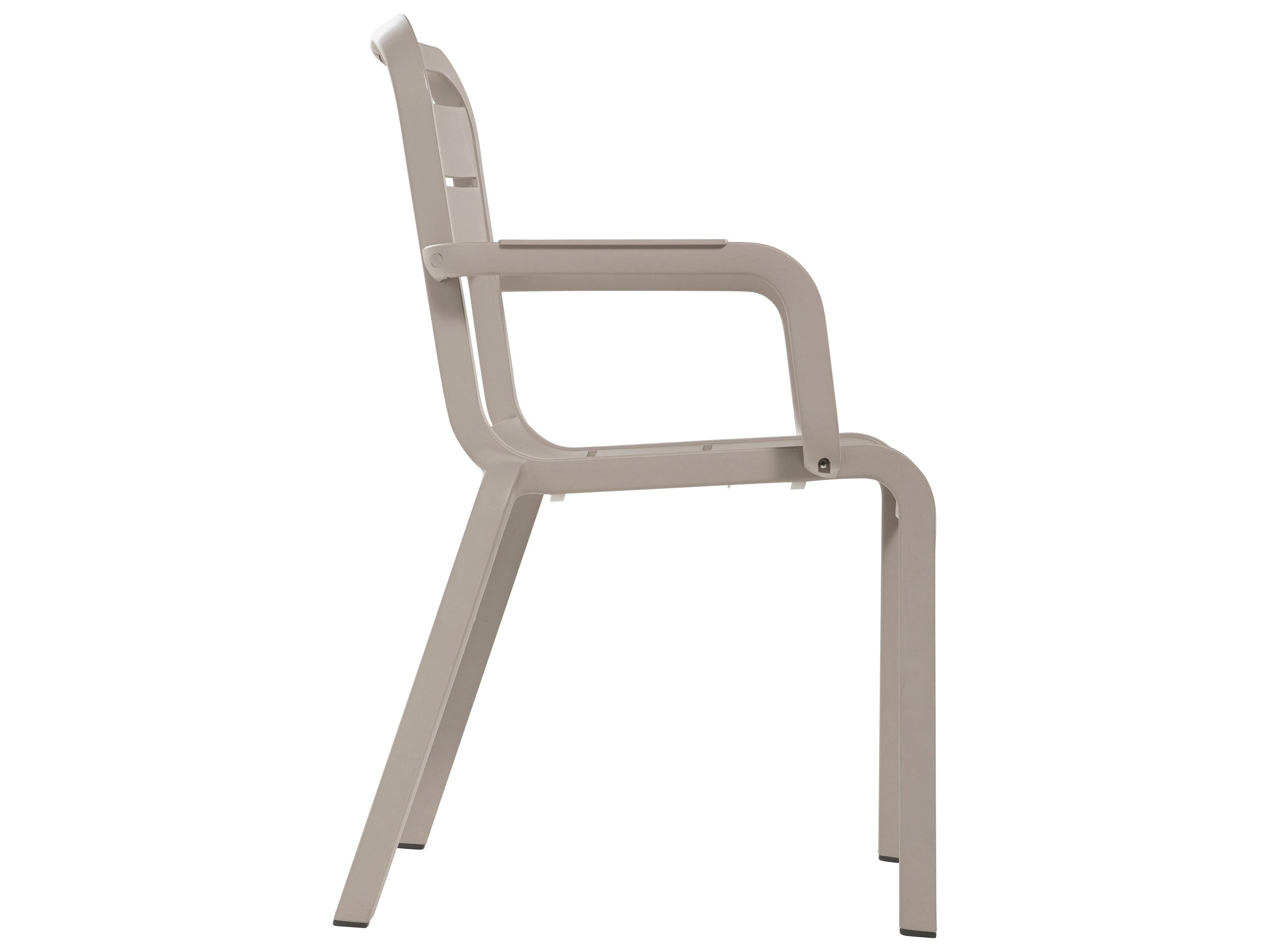 Grosfillex Cannes Resin French Taupe Stacking Outdoor Dining Arm Chair