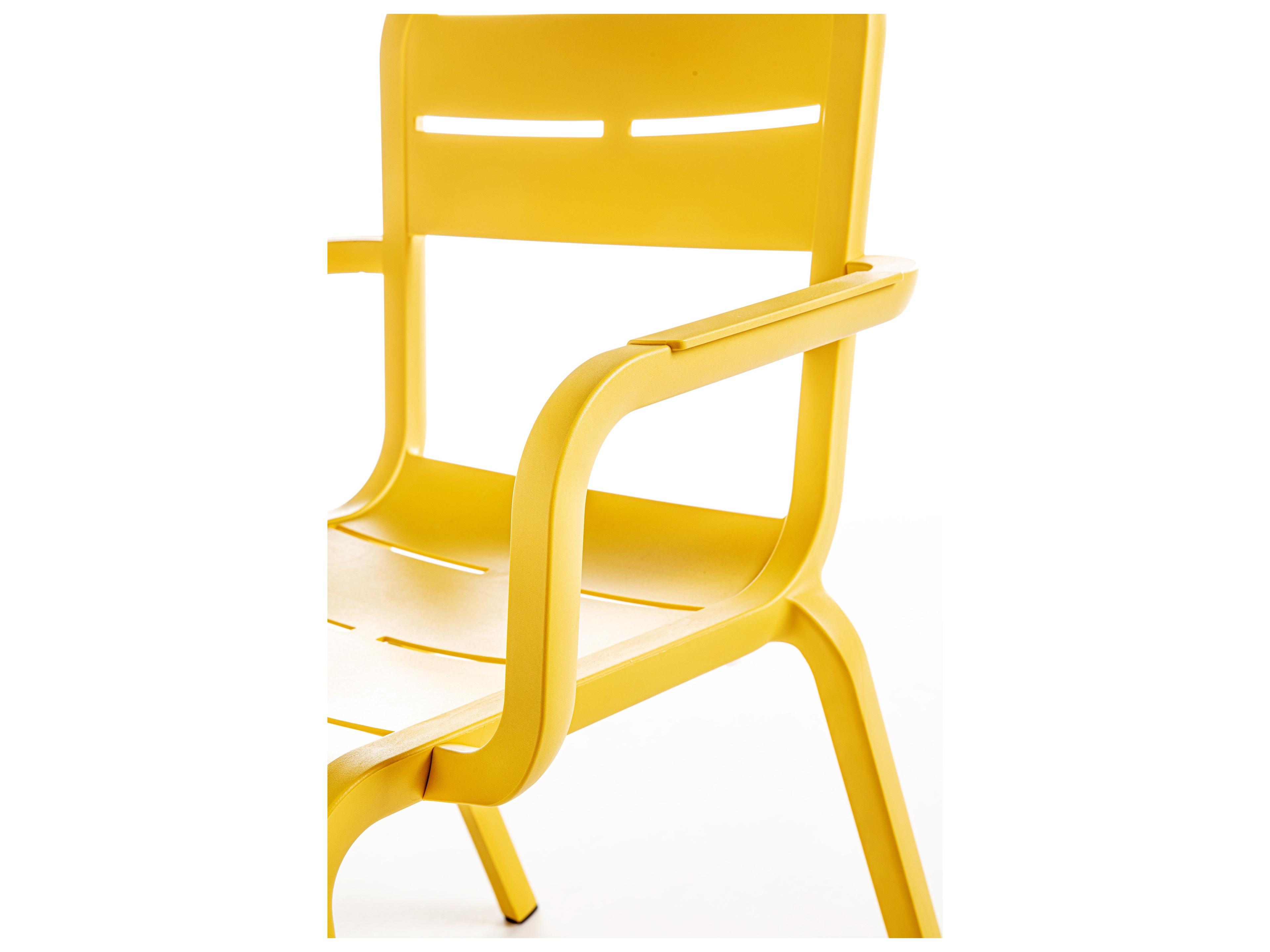 Grosfillex Cannes Resin Yellow Stacking Patio Dining Arm Chair