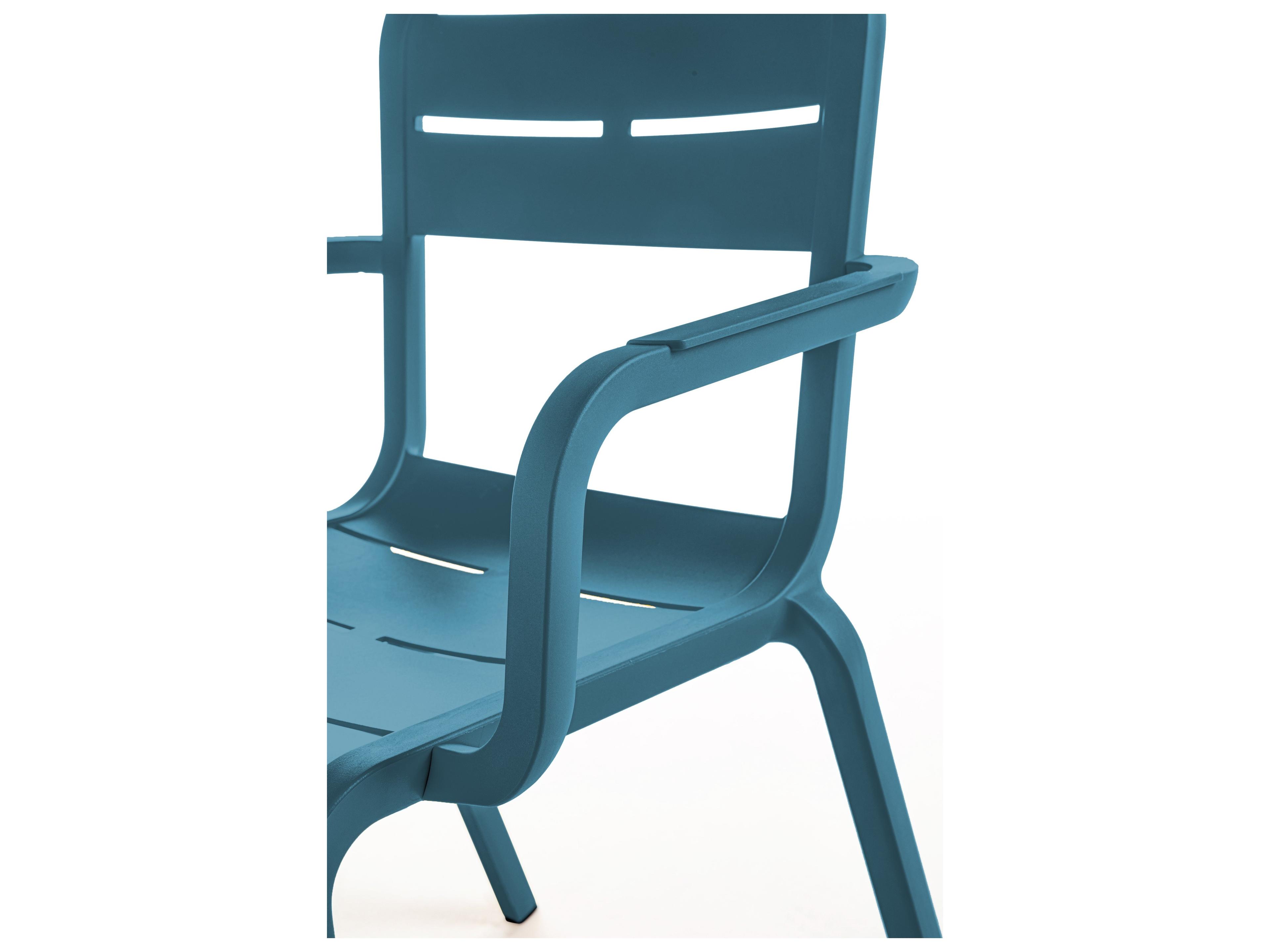 Grosfillex Cannes Resin Mineral Blue Stacking Outdoor Dining Arm Chair