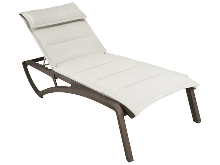 Grosfillex Sunset Sling Aluminum Resin Fusion Bronze Comfort Outdoor Chaise Lounge in Beige
