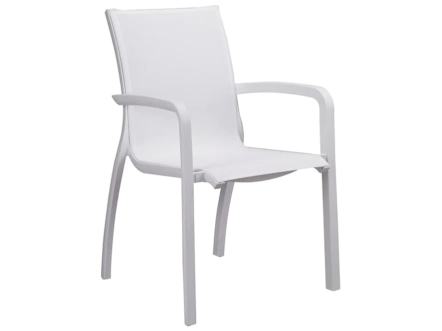 Grosfillex Sunset Sling Aluminum Glacier White Stacking Outdoor Dining Arm Chair in White