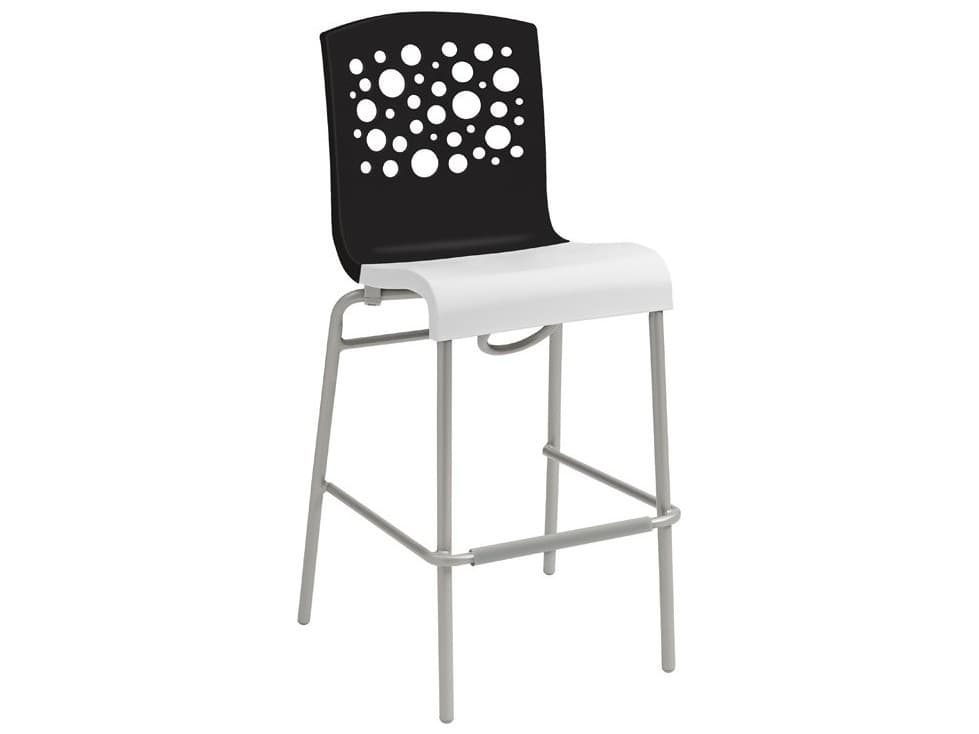 Grosfillex Tempo Aluminum Black/White Stacking Armless Patio Bar Stool