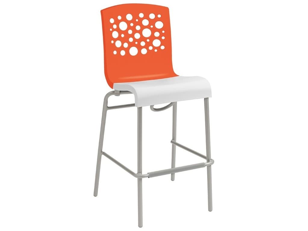 Grosfillex Tempo Aluminum Orange/White Stacking Armless Outdoor Bar Stool