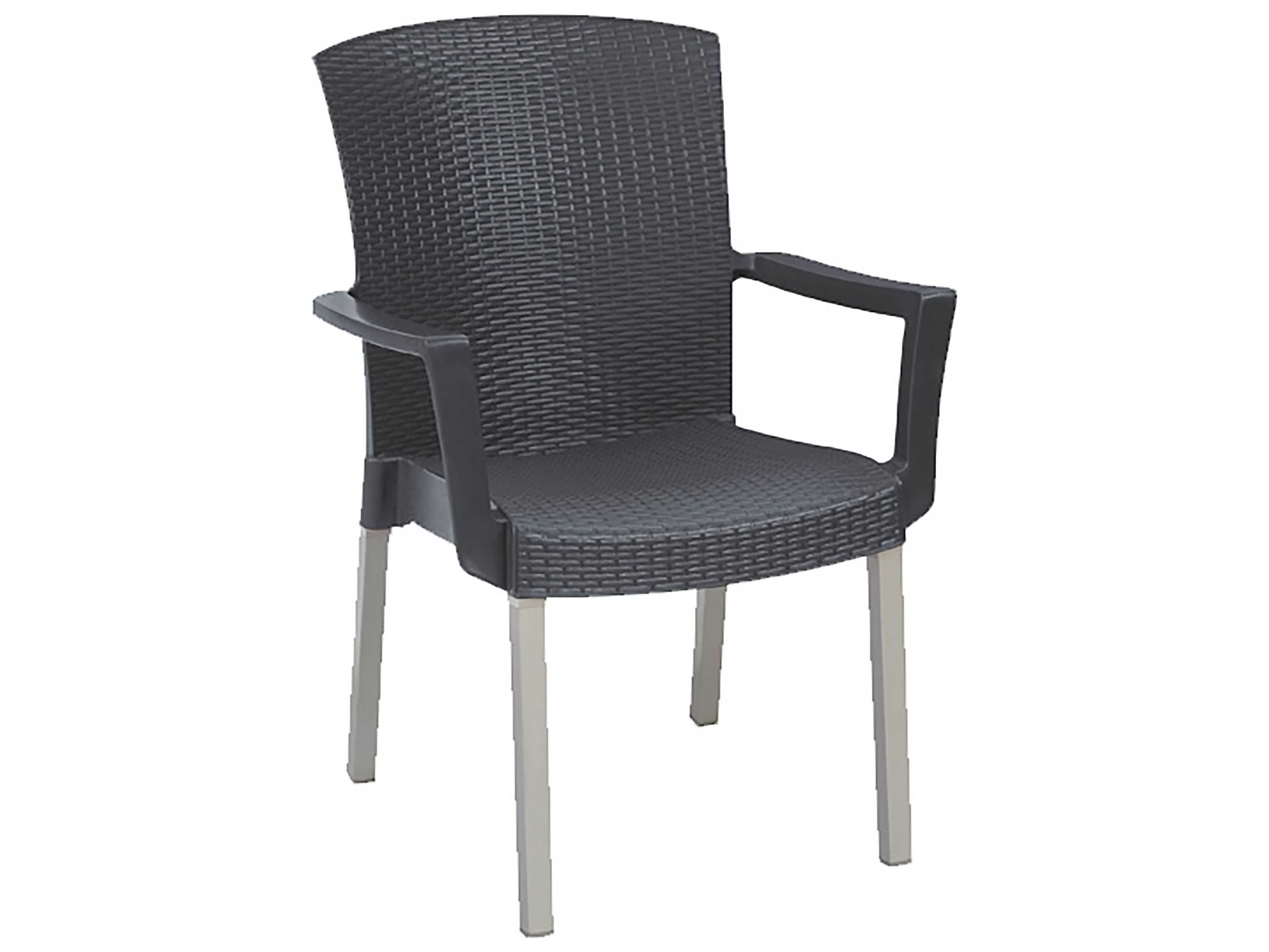 Grosfillex Havana Classic Aluminum Charcoal Stacking Outdoor Patio Dining Arm Chair
