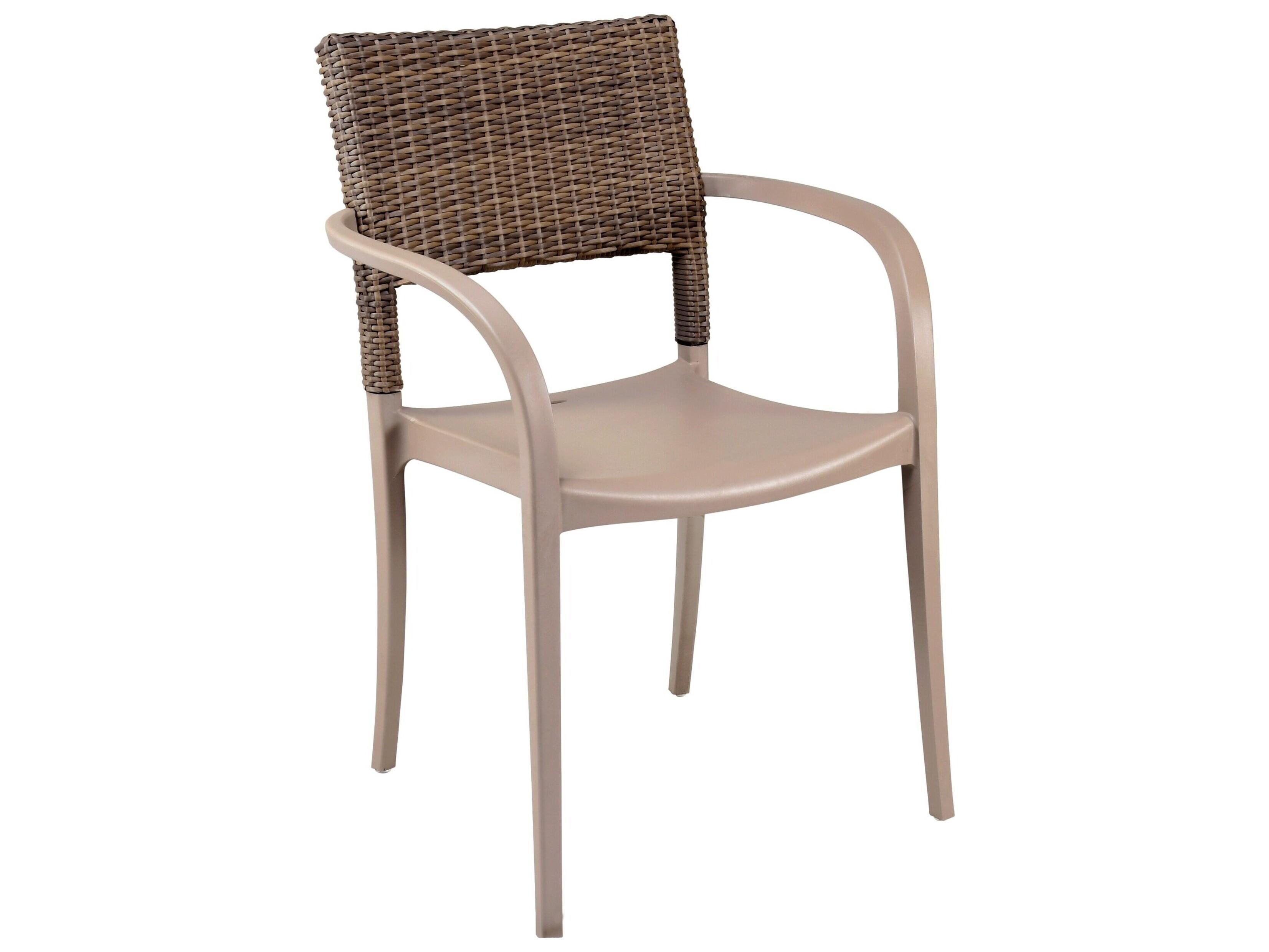 Grosfillex Java Resin French Taupe Stacking Outdoor Dining Arm Chair