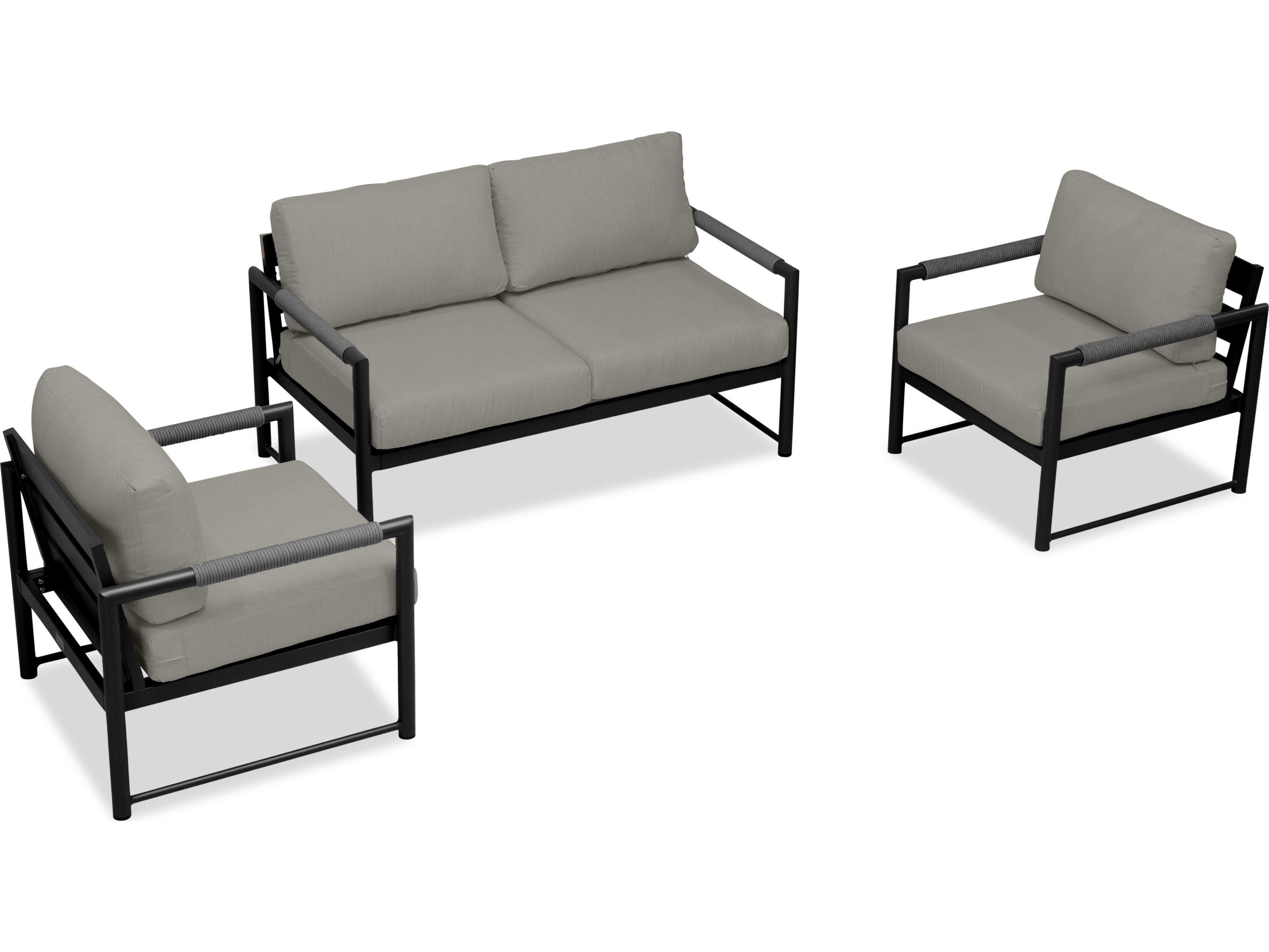 Harmonia Living Alto Aluminum 3 Piece Loveseat Outdoor Lounge Set