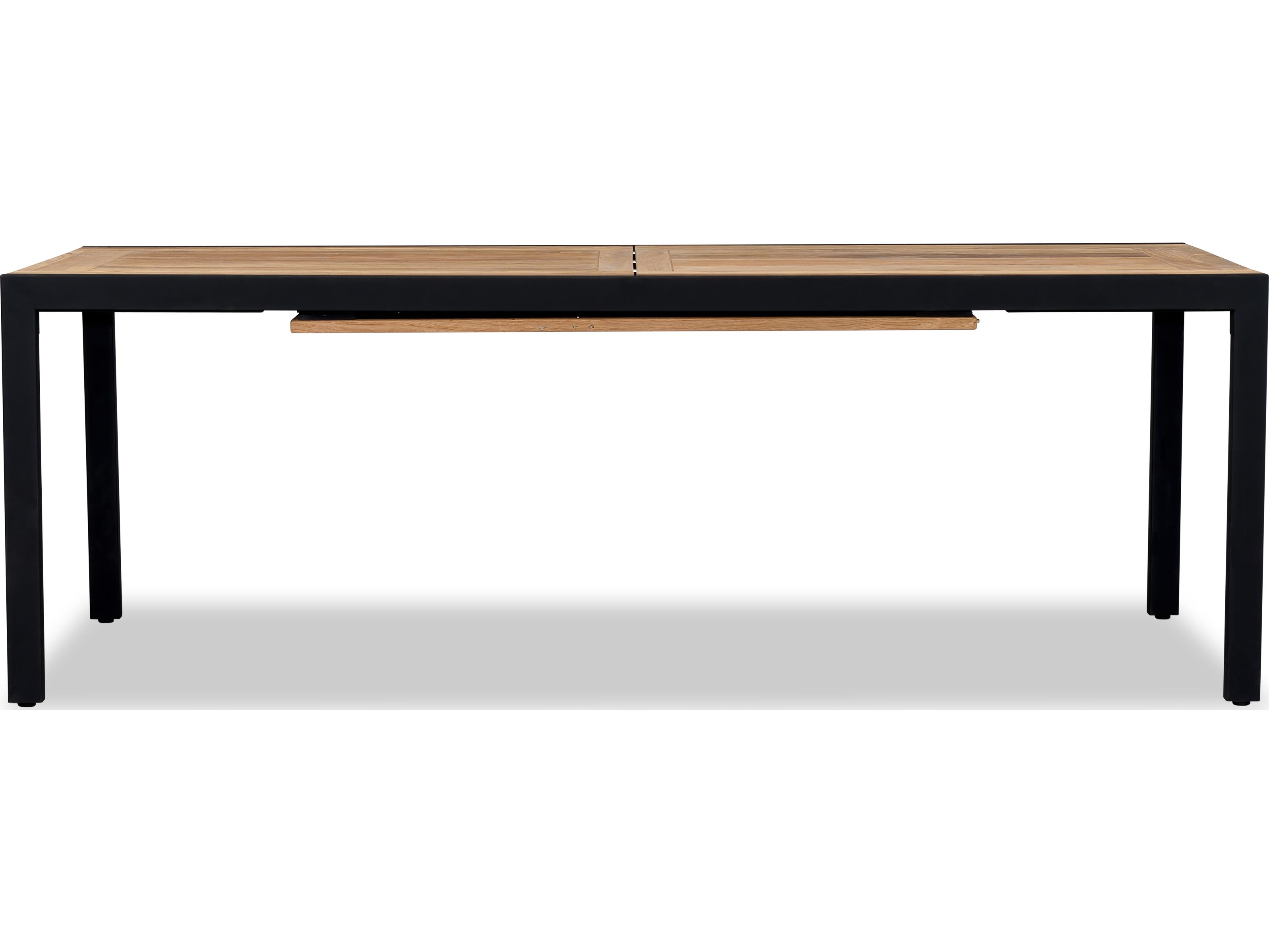 Harmonia Living Communal Aluminum Black Rectangular Teak Top Extendable Dining table