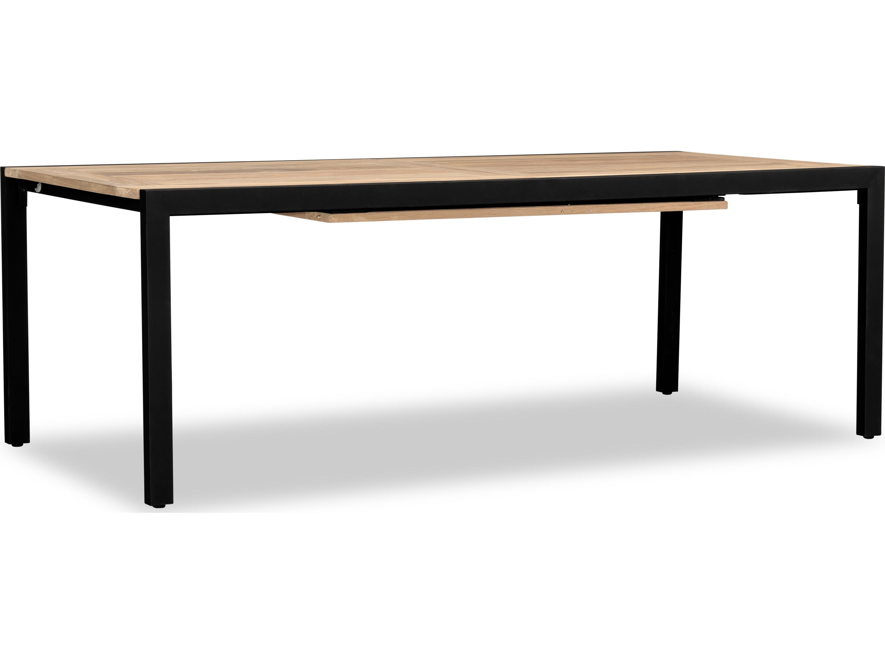 Harmonia Living Communal Aluminum Black Rectangular Teak Top Extendable Dining table