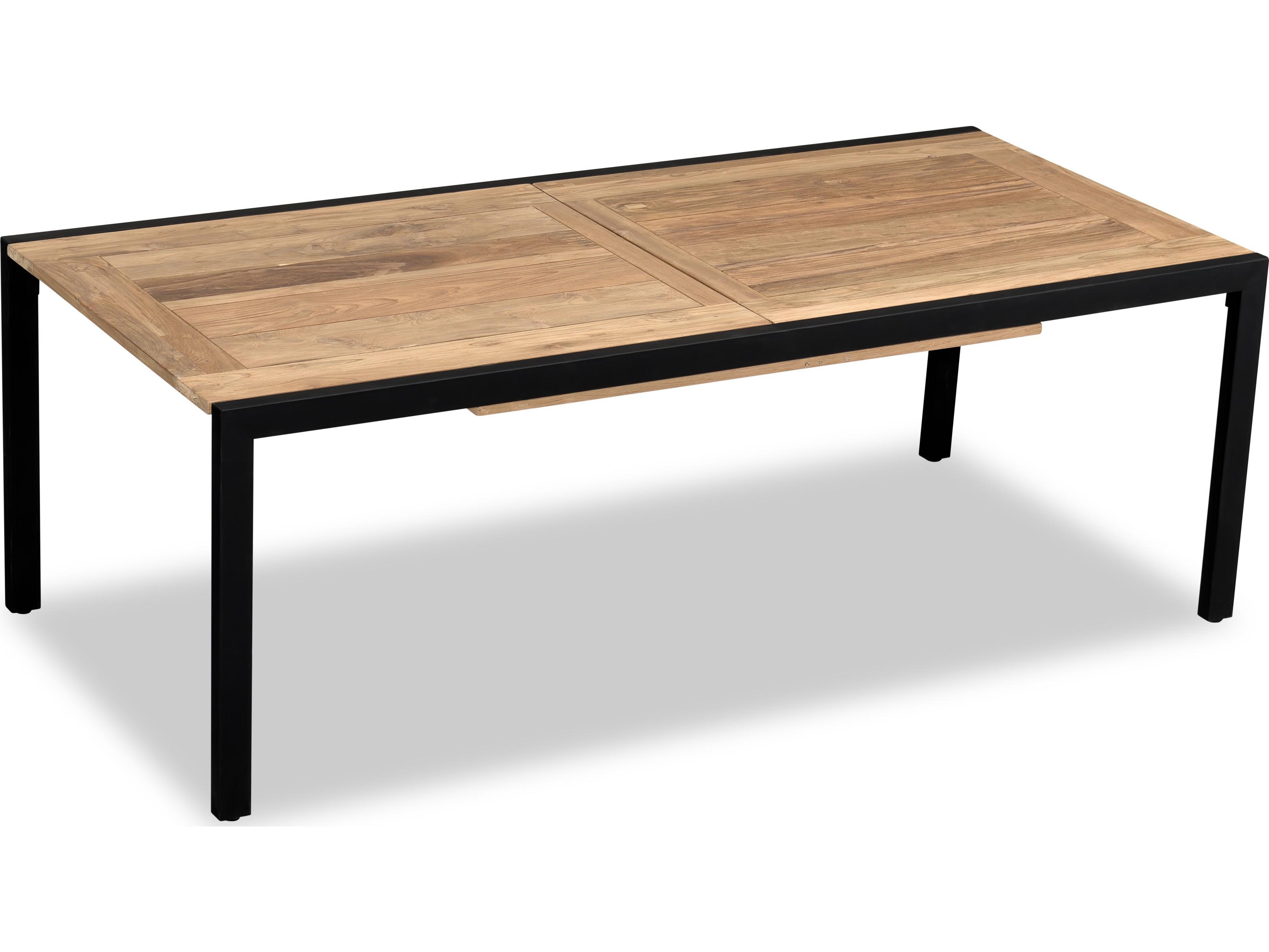 Harmonia Living Communal Aluminum Black Rectangular Teak Top Extendable Dining table