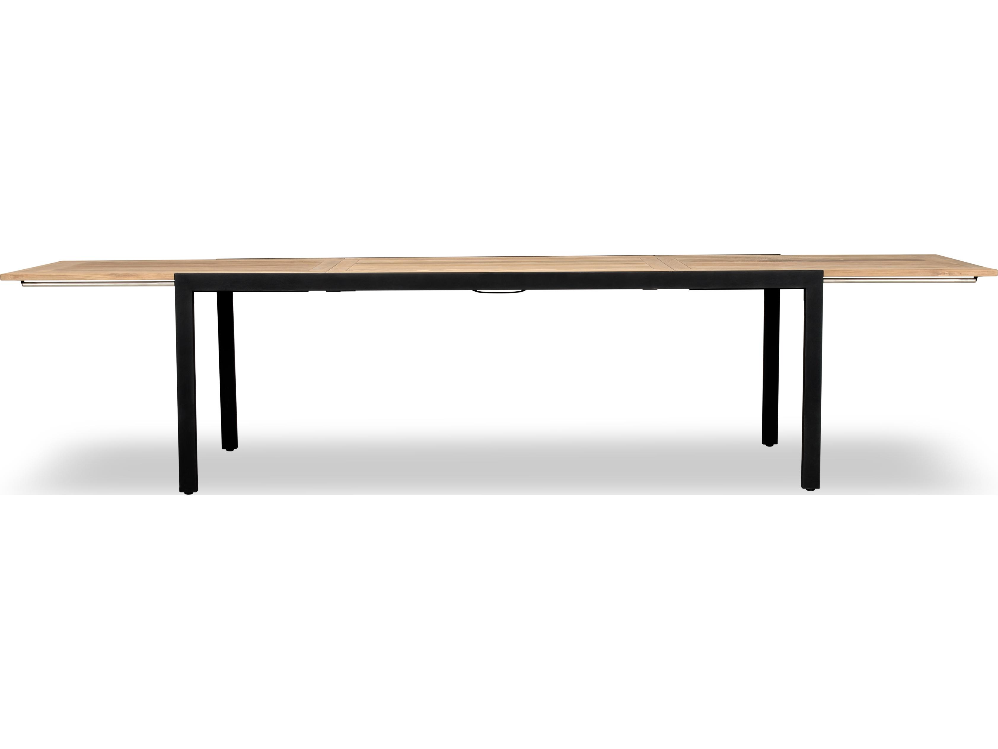 Harmonia Living Communal Aluminum Black Rectangular Teak Top Extendable Dining table