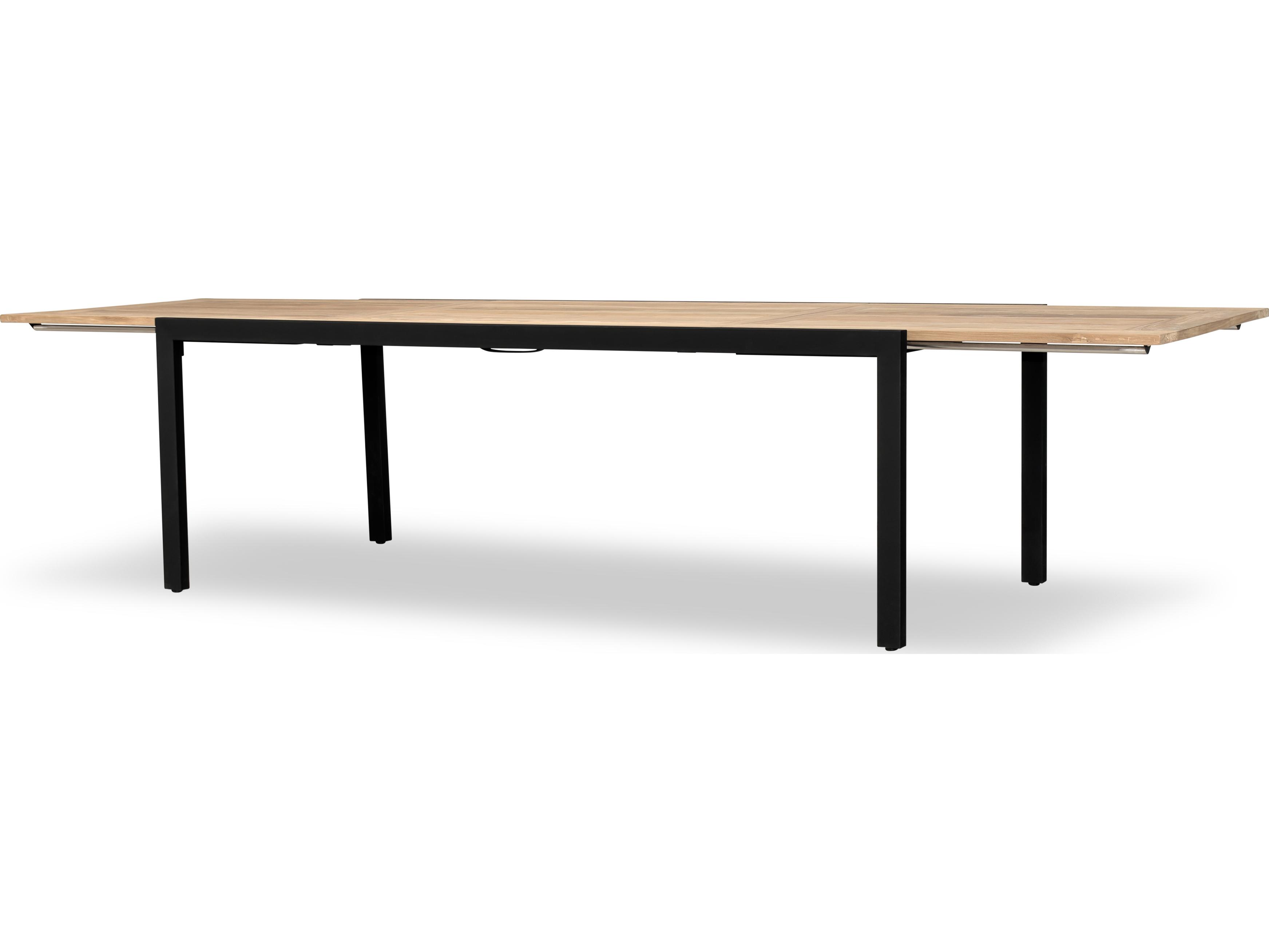 Harmonia Living Communal Aluminum Black Rectangular Teak Top Extendable Dining table