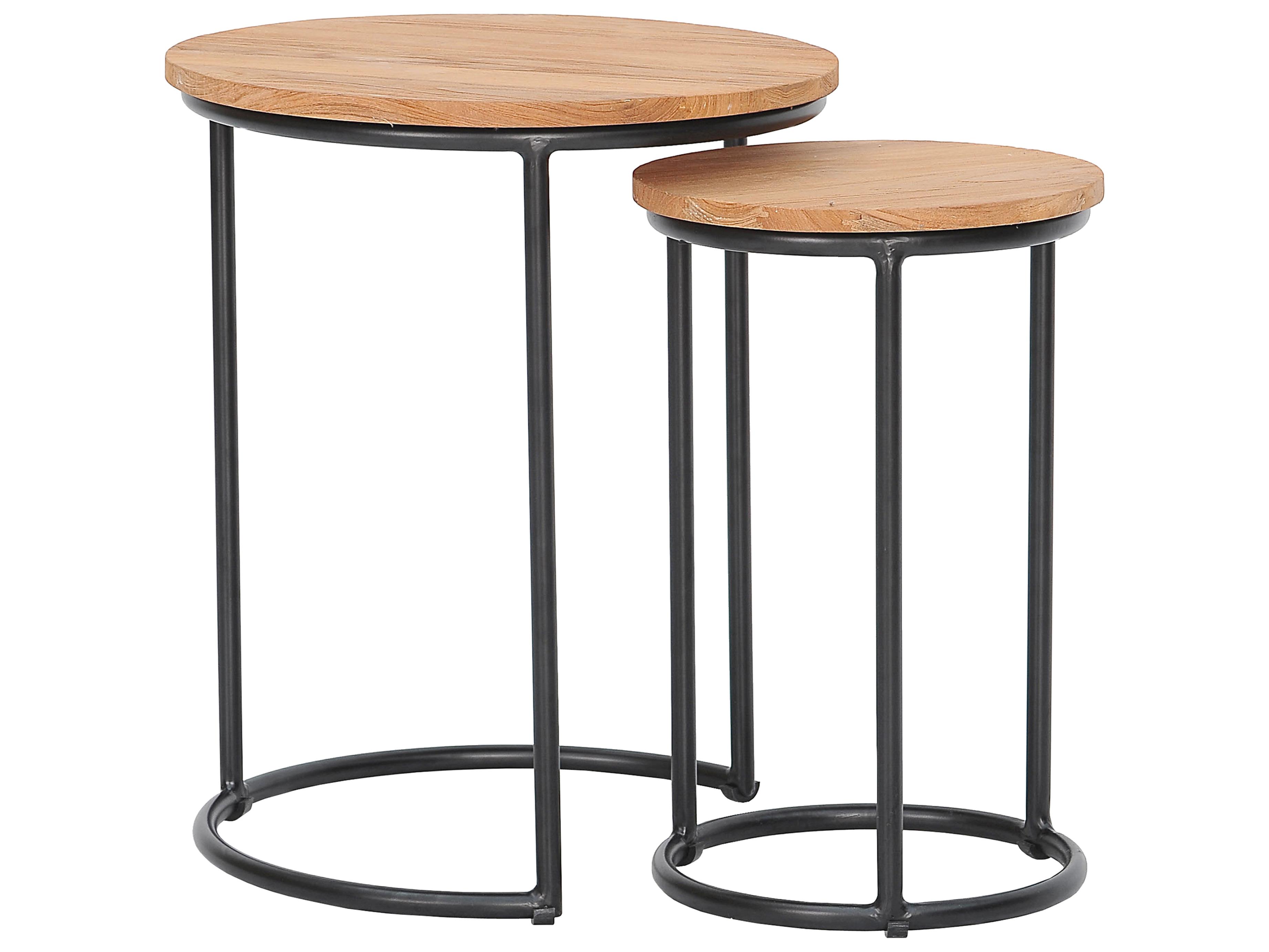 Harmonia Living Finn Aluminum Teak 2 Piece Nesting End table Set