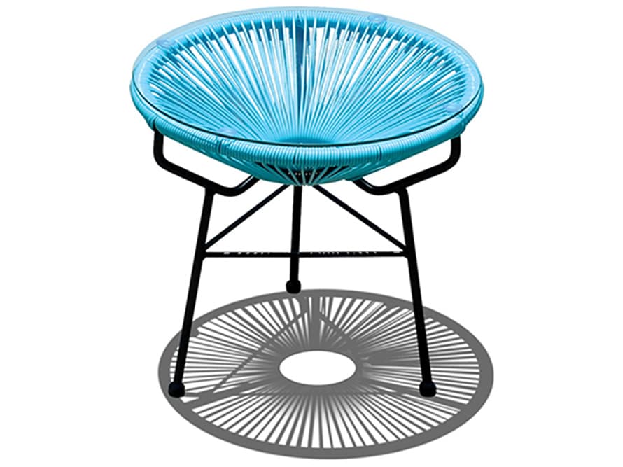 Harmonia Living Closeouts Acapulco Steel Woven Strap Round Glass Top End table/Ottoman