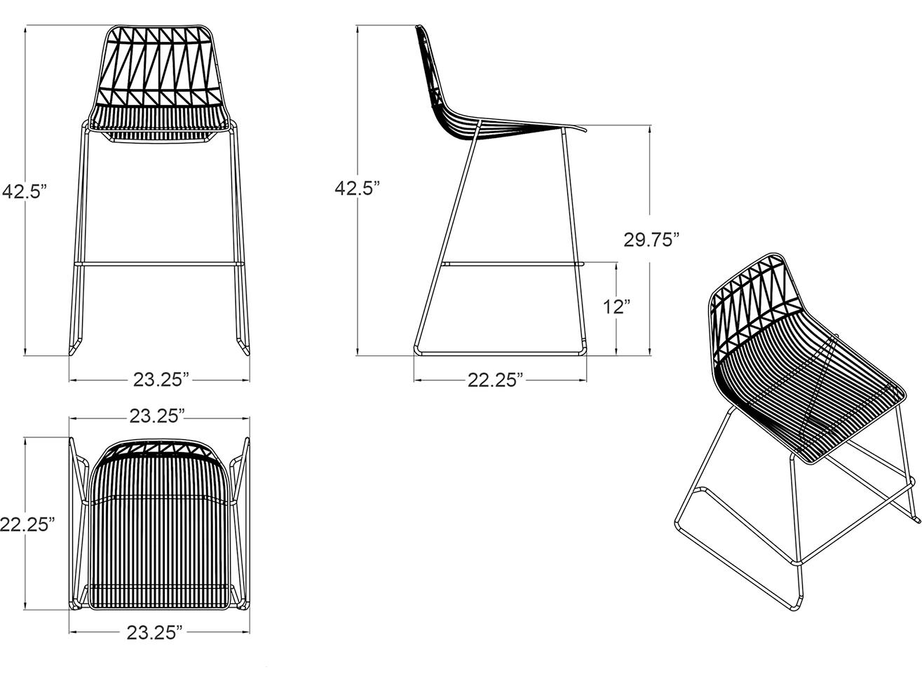 Harmonia Living Ace Steel Stackable Outdoor Bar Chair