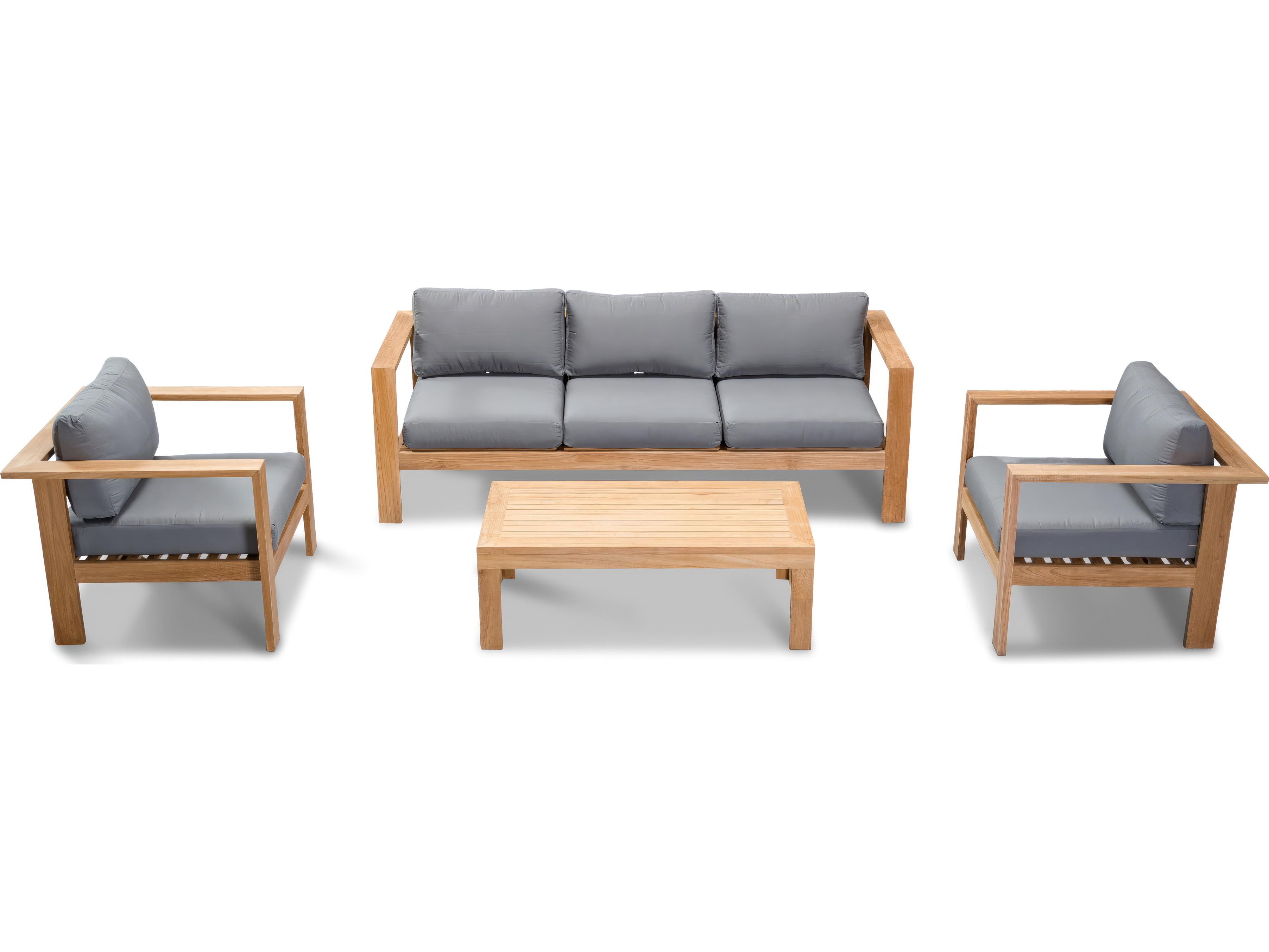 Harmonia Living Ando Teak 4 Piece Club Chair Outdoor Patio Lounge Set