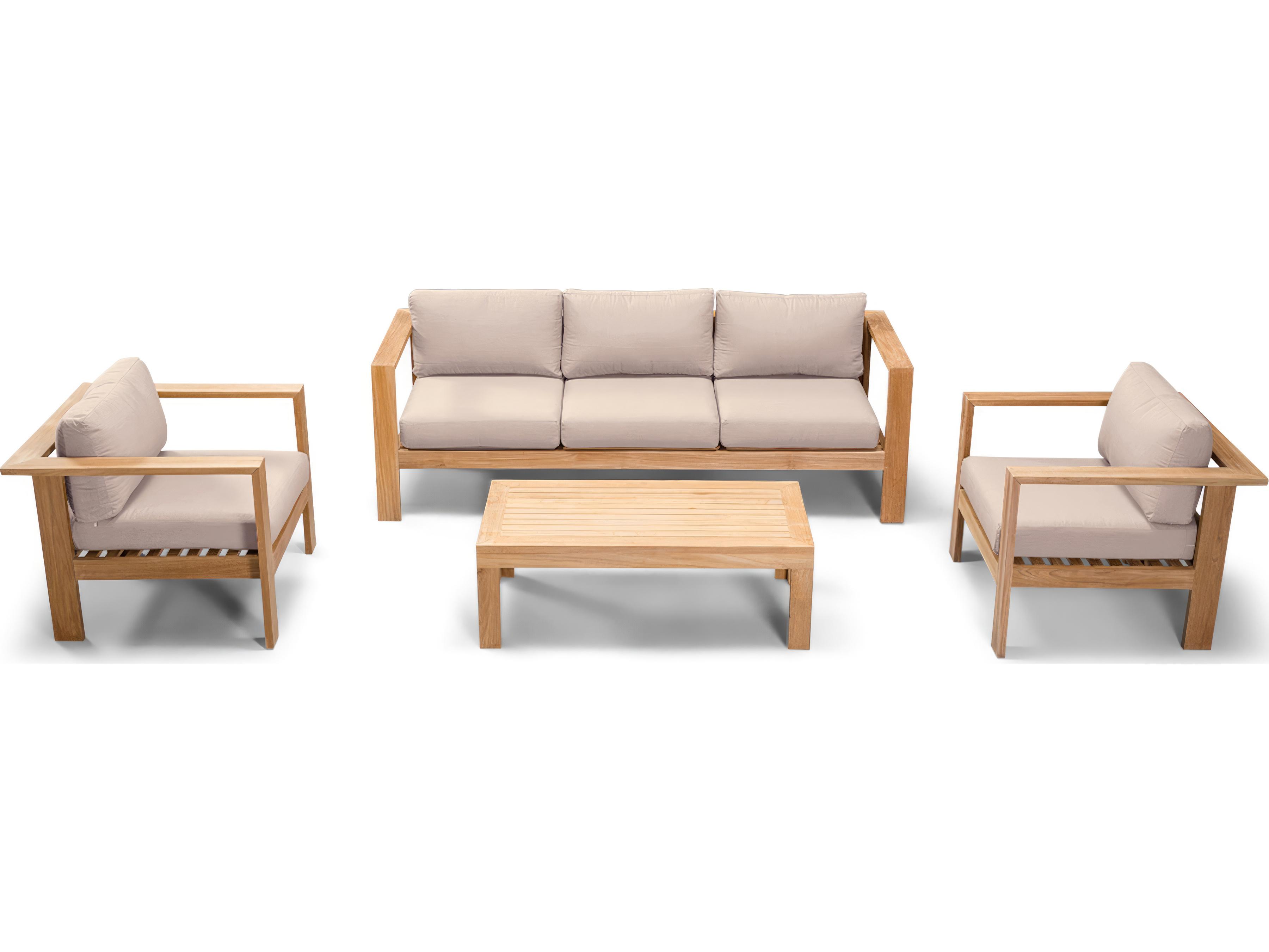 Harmonia Living Ando Teak 4 Piece Club Chair Outdoor Patio Lounge Set