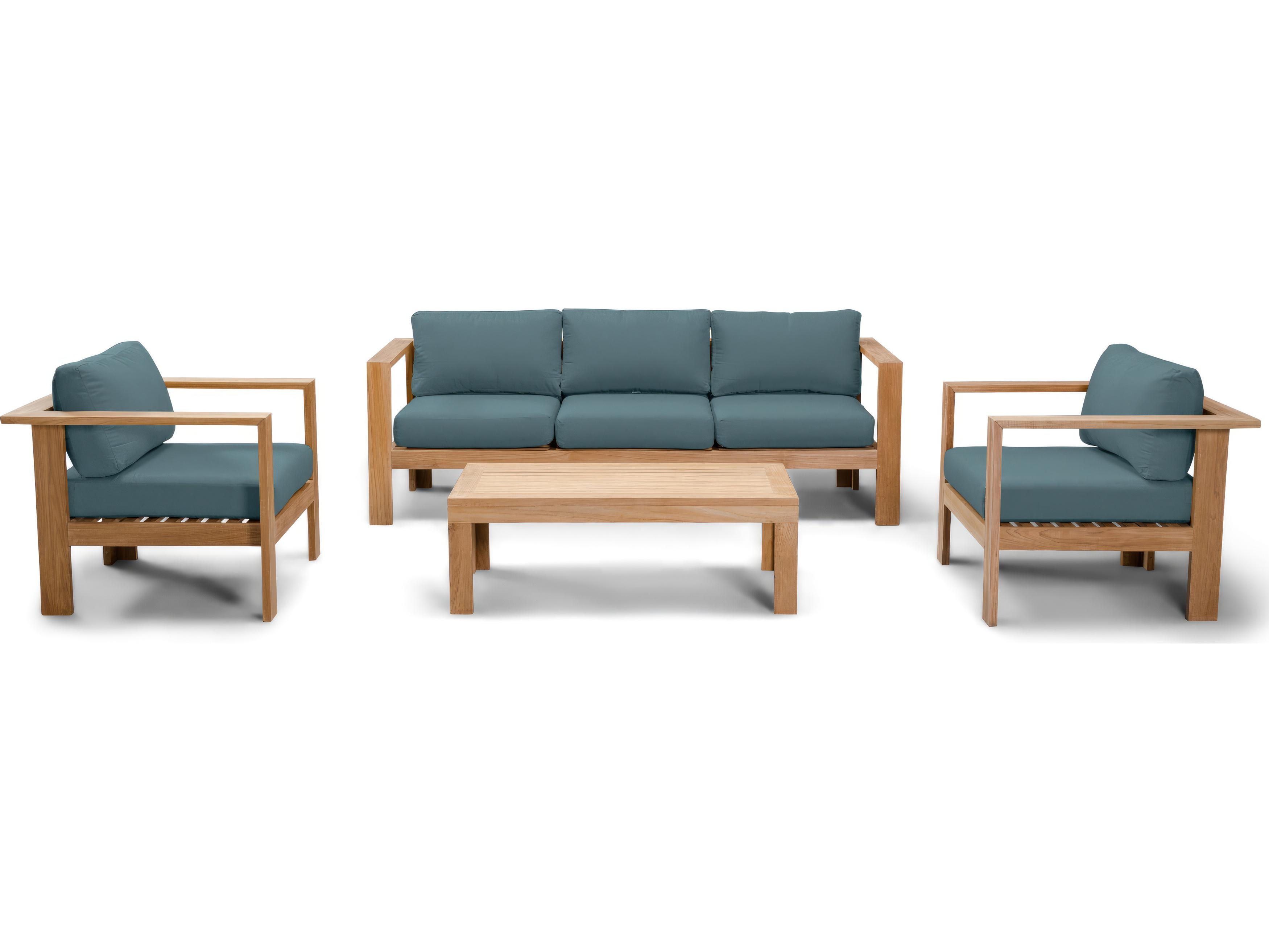 Harmonia Living Ando Teak 4 Piece Club Chair Outdoor Patio Lounge Set