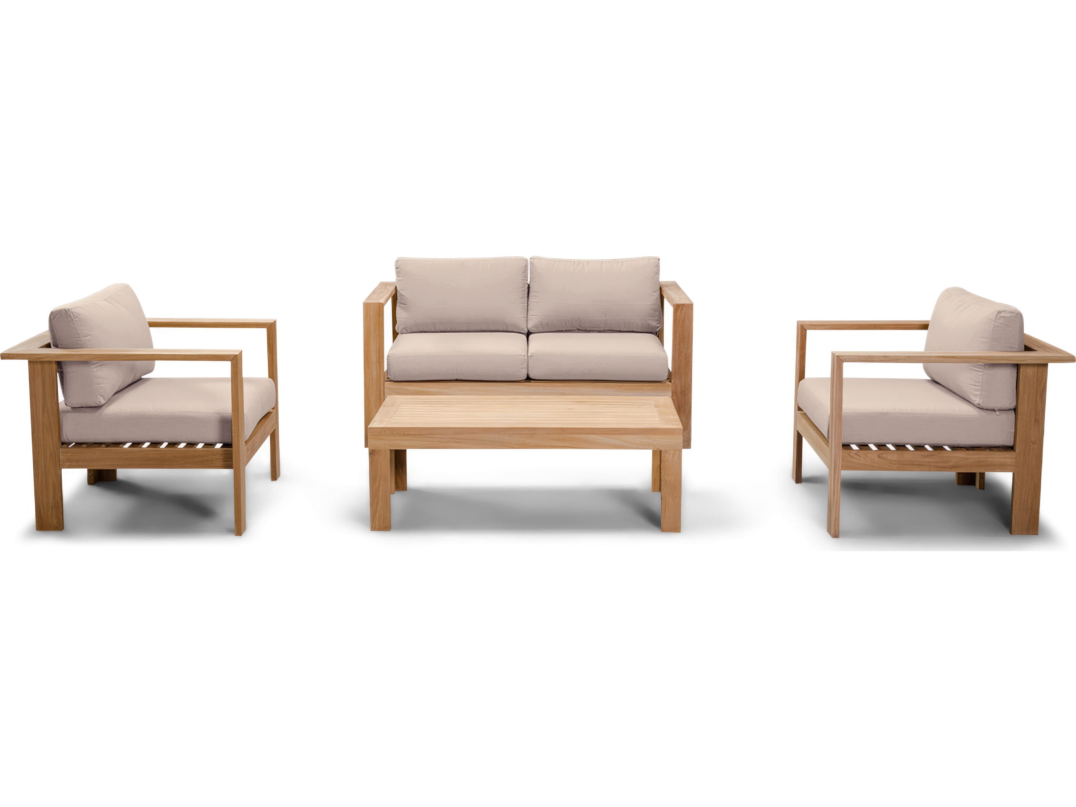 Harmonia Living Ando Teak 4 Piece Loveseat Patio Lounge Set