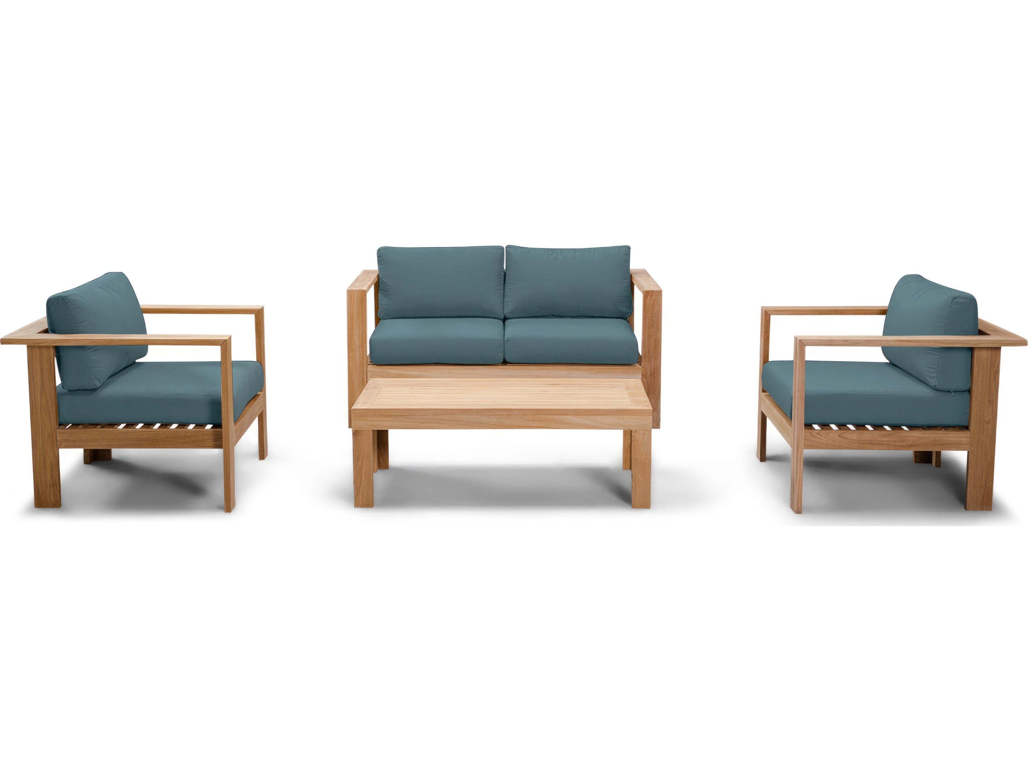 Harmonia Living Ando Teak 4 Piece Loveseat Patio Lounge Set