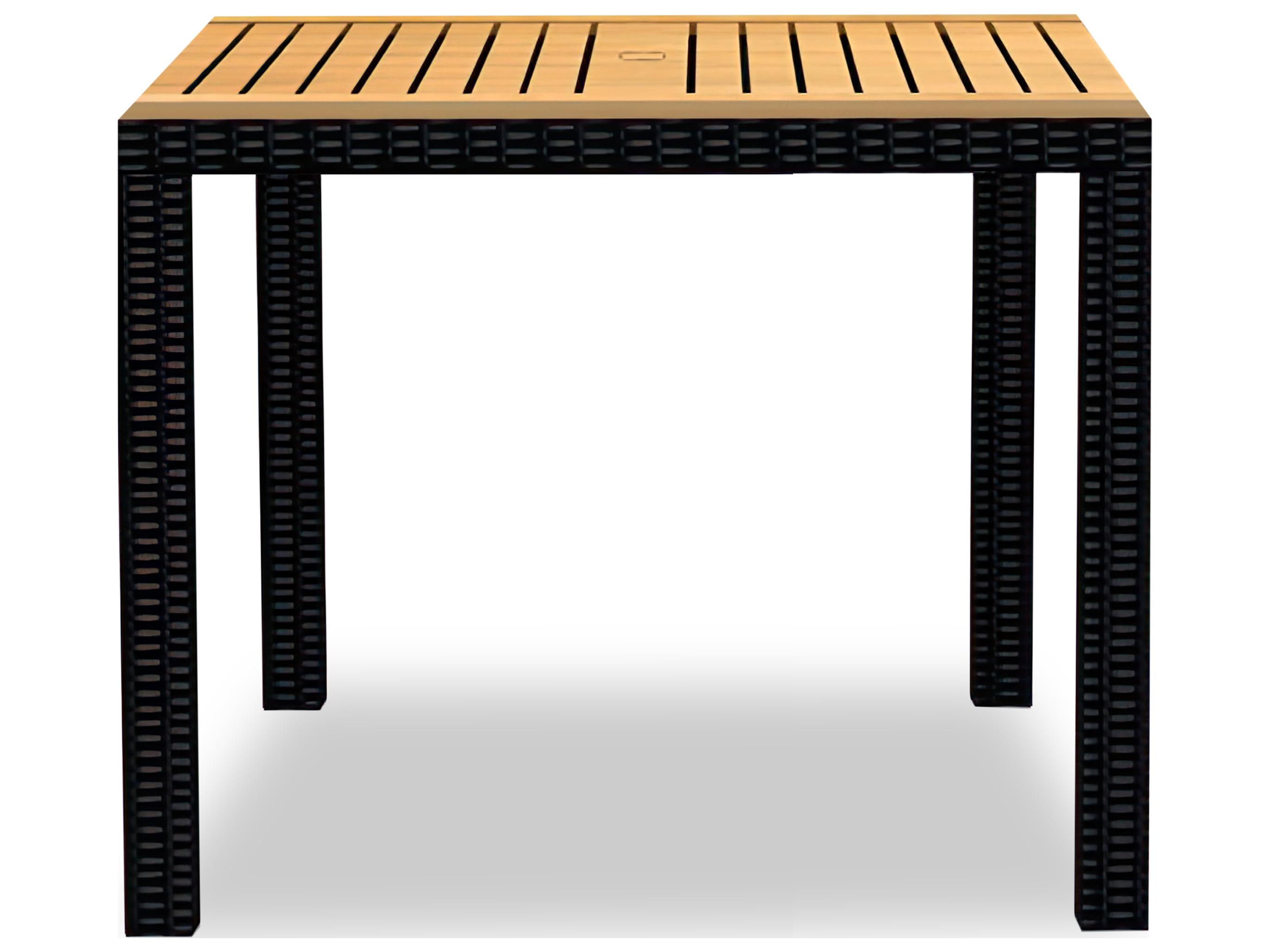 Harmonia Living Arbor Wicker Square Teak Top Dining table with Umbrella Hole