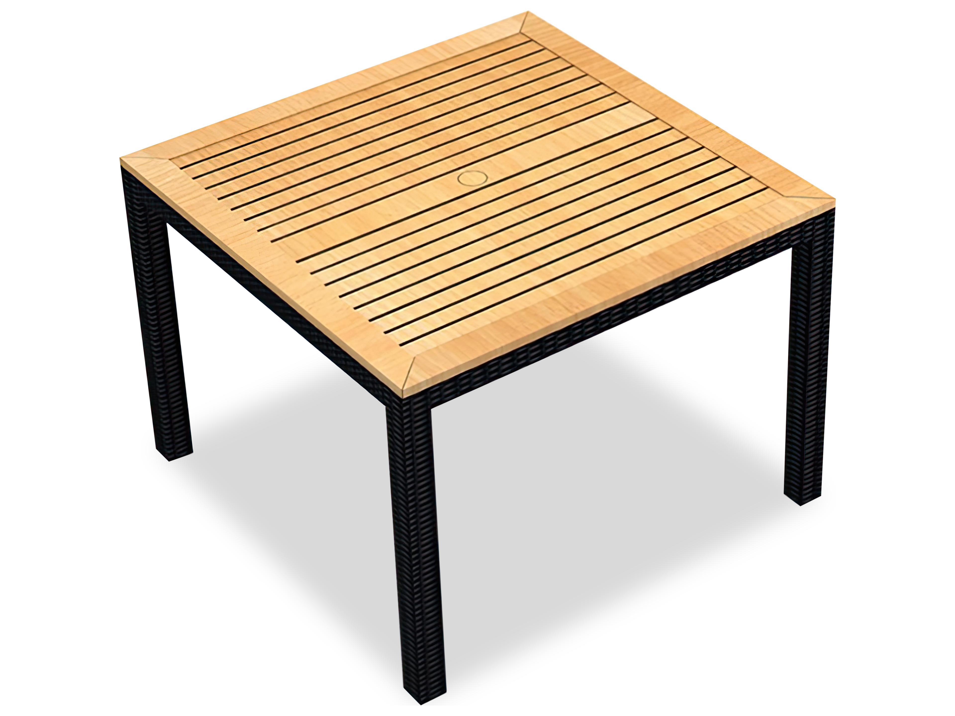 Harmonia Living Arbor Wicker Square Teak Top Dining table with Umbrella Hole