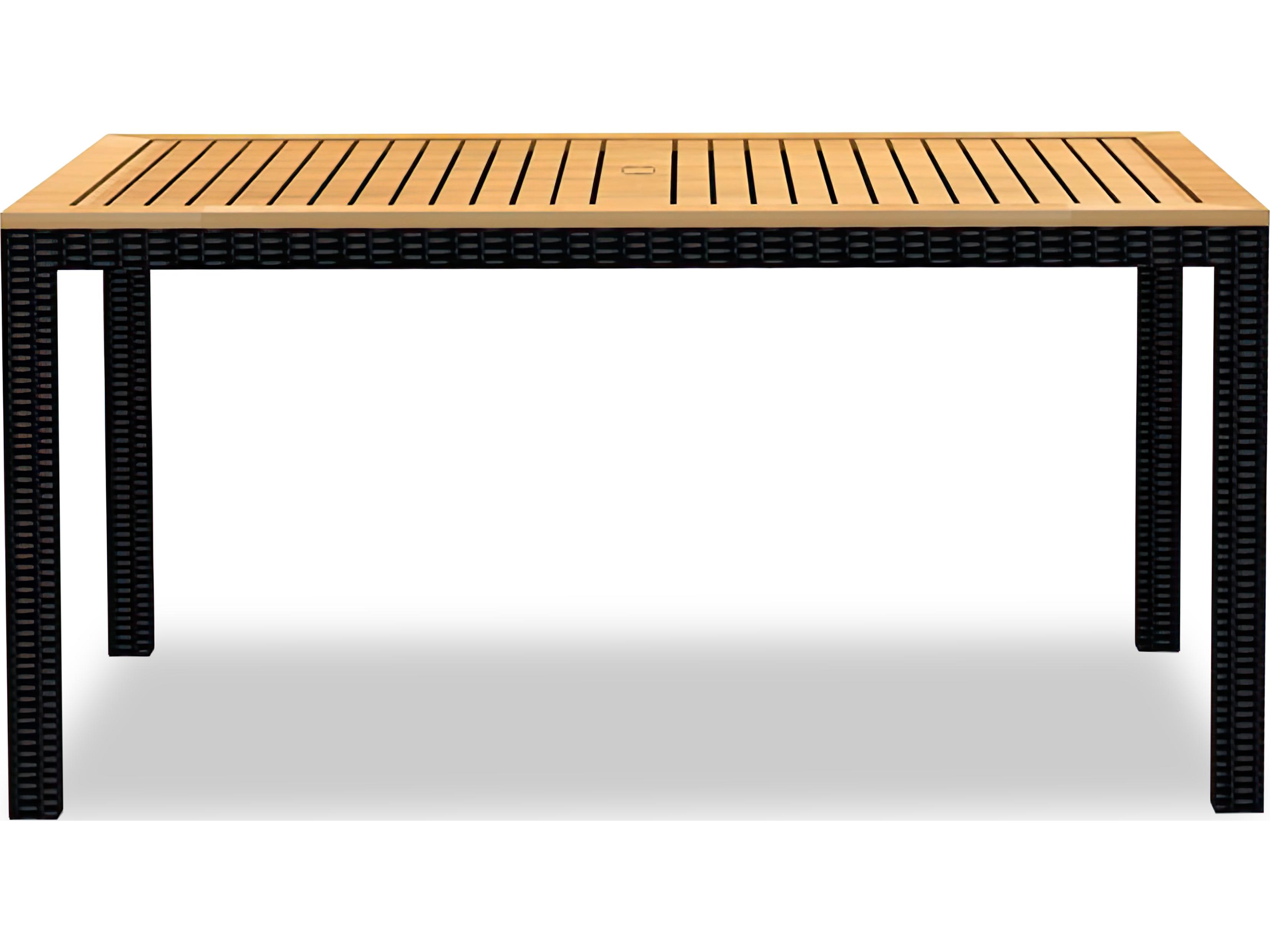 Harmonia Living Arbor Wicker Rectangular Teak Top Dining table with Umbrella Hole