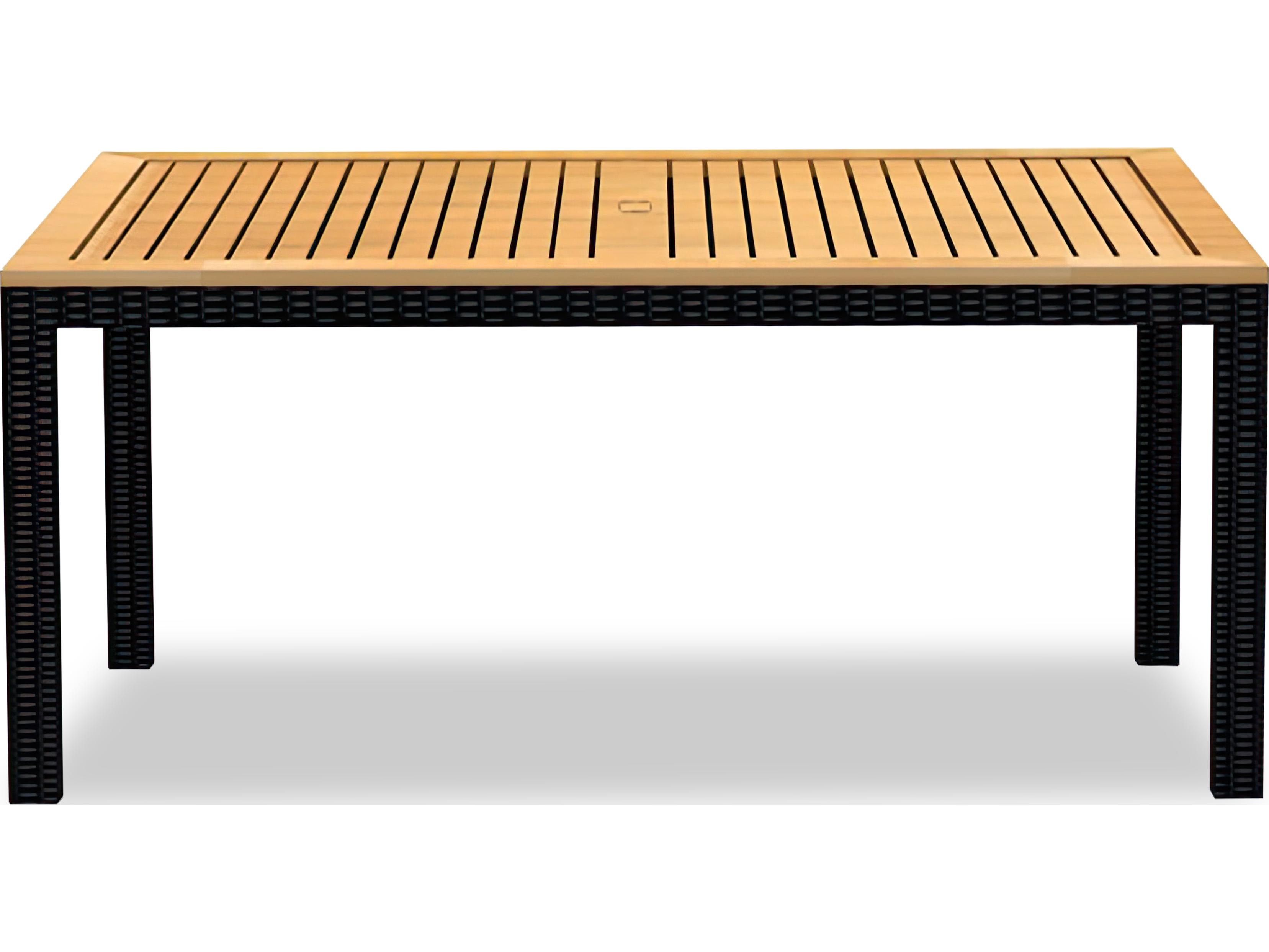 Harmonia Living Arbor Wicker Square Teak Top Dining table with Umbrella Hole