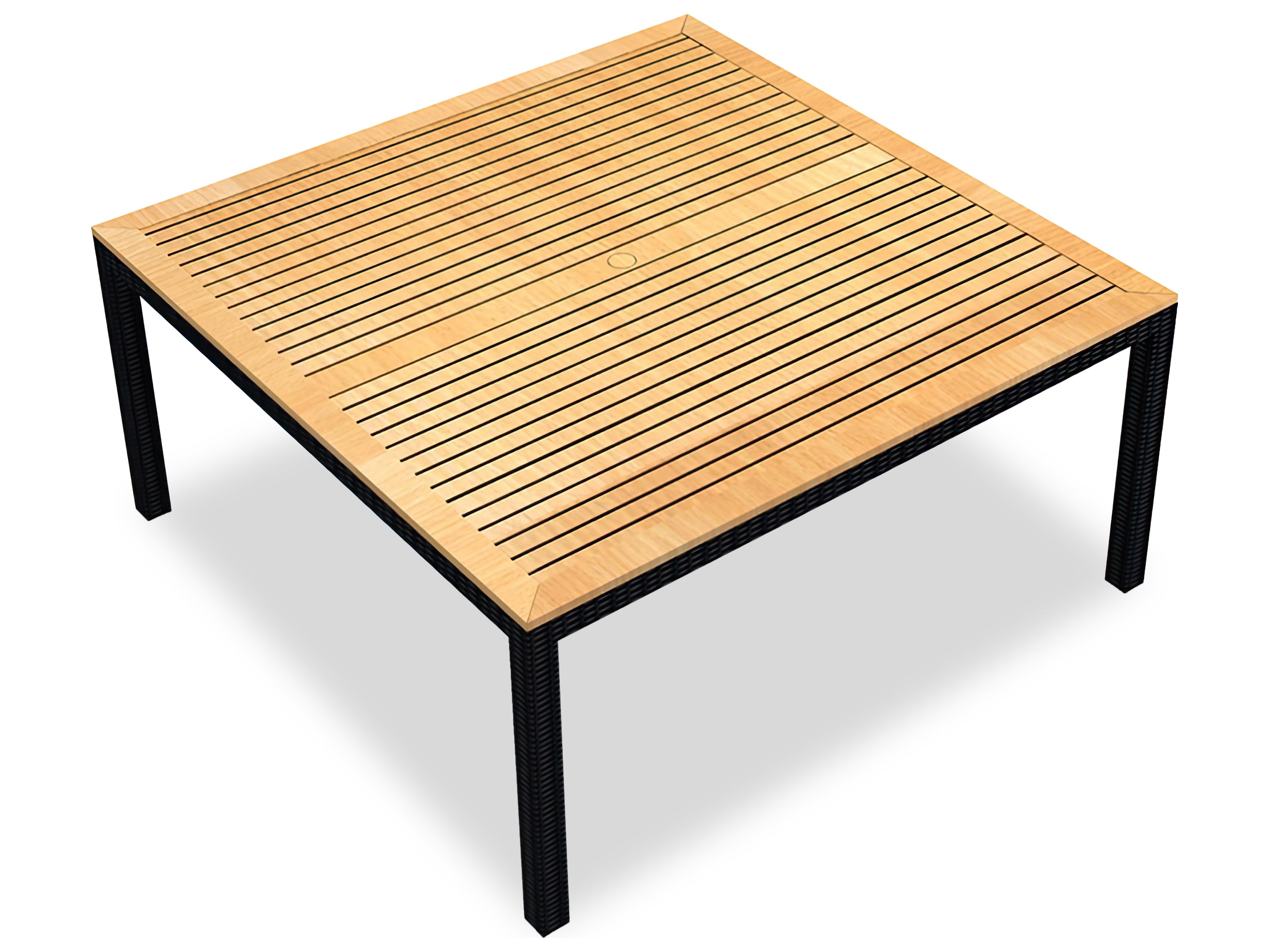 Harmonia Living Arbor Wicker Square Teak Top Dining table with Umbrella Hole