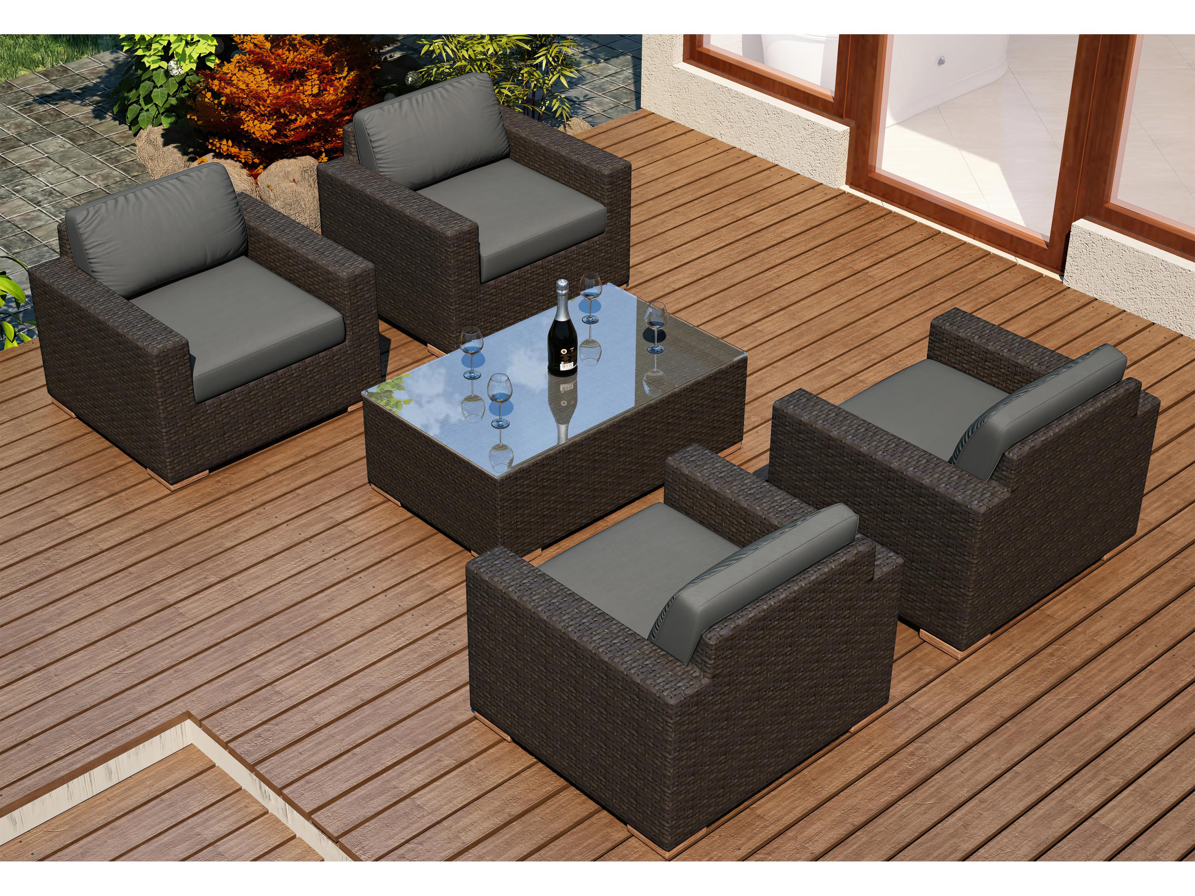 Harmonia Living Arden Wicker 5 Piece Outdoor Patio Lounge Set