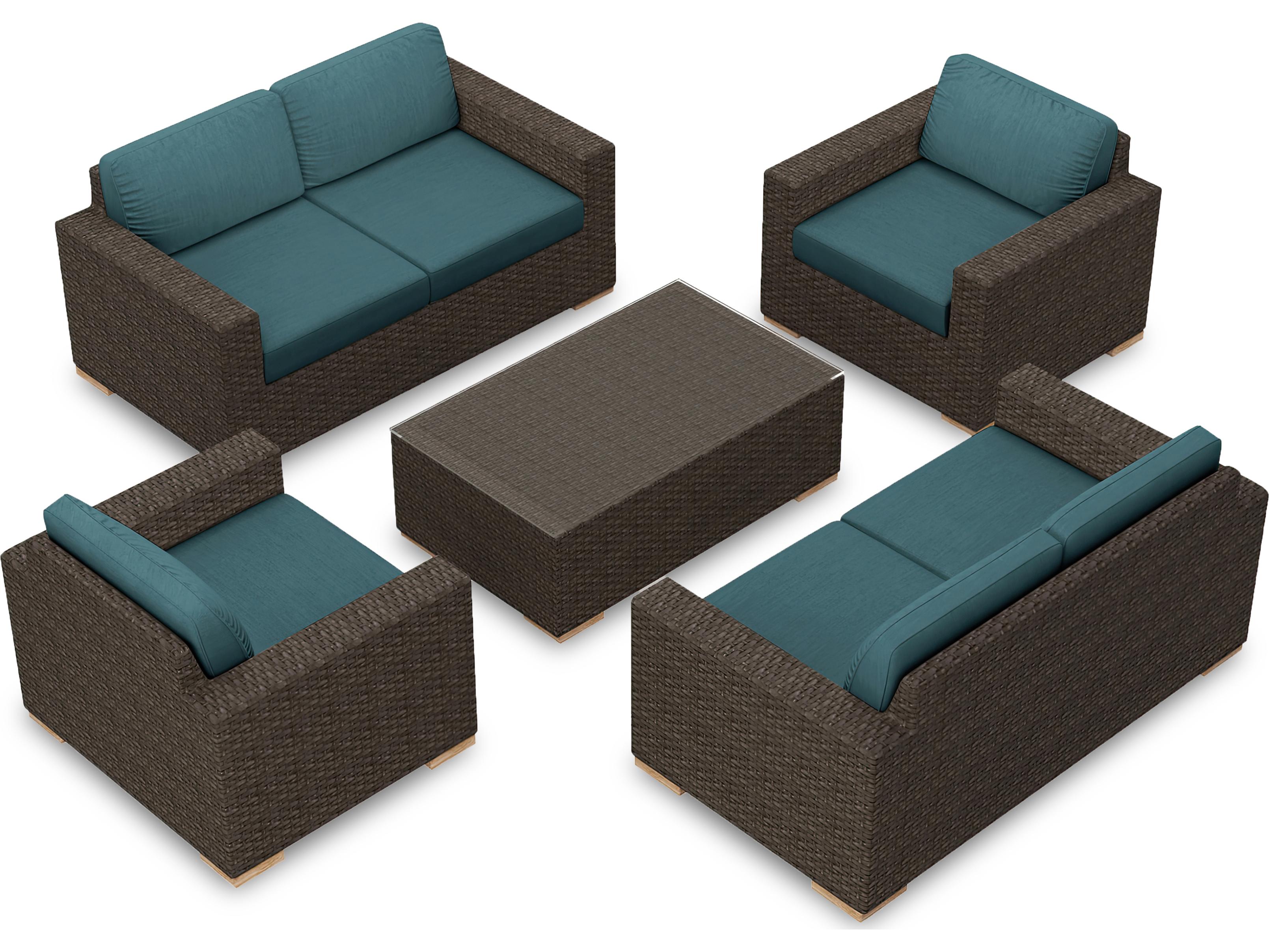 Harmonia Living Arden Wicker 5 Piece Double Loveseat Patio Lounge Set