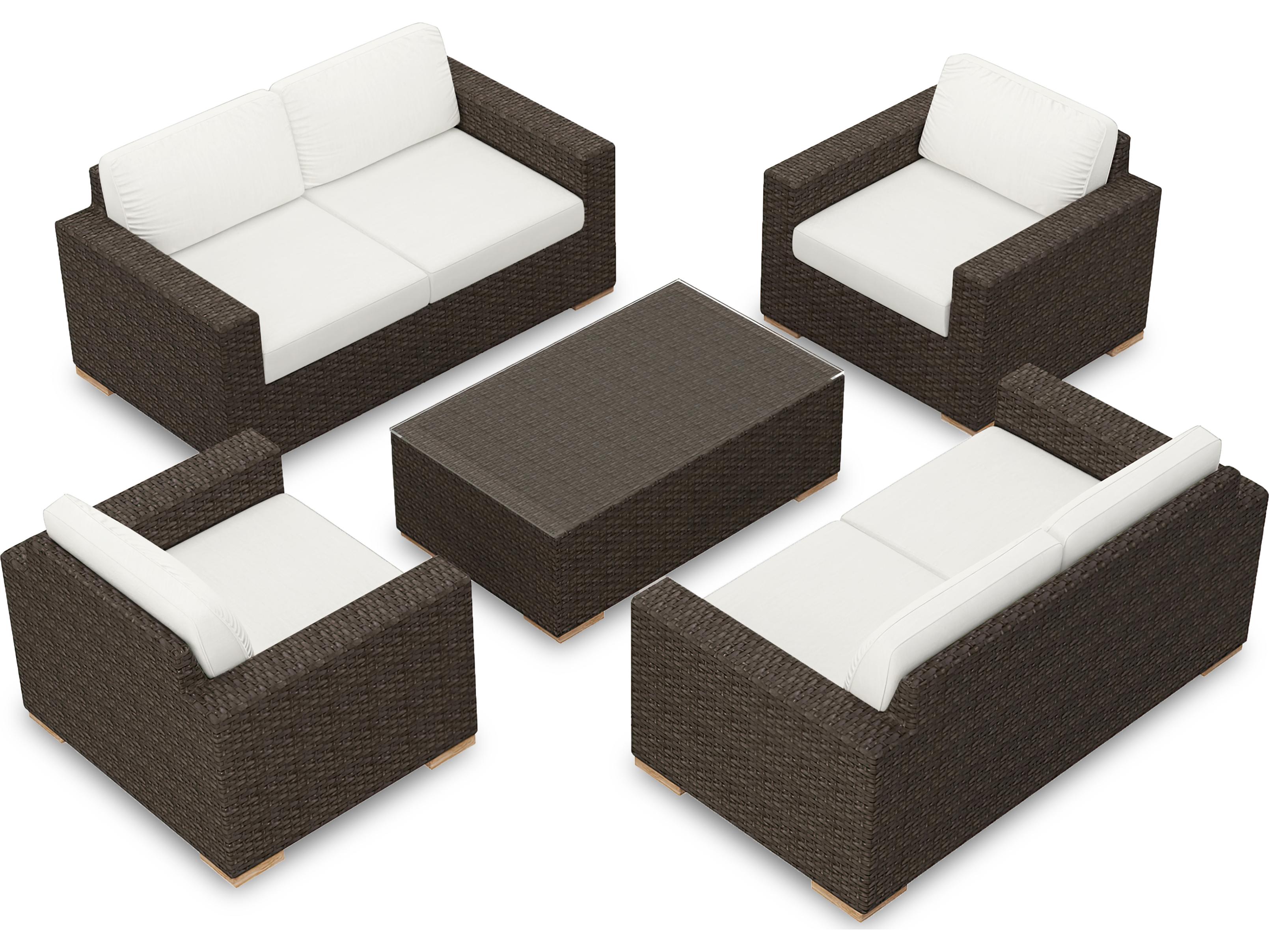 Harmonia Living Arden Wicker 5 Piece Double Loveseat Patio Lounge Set