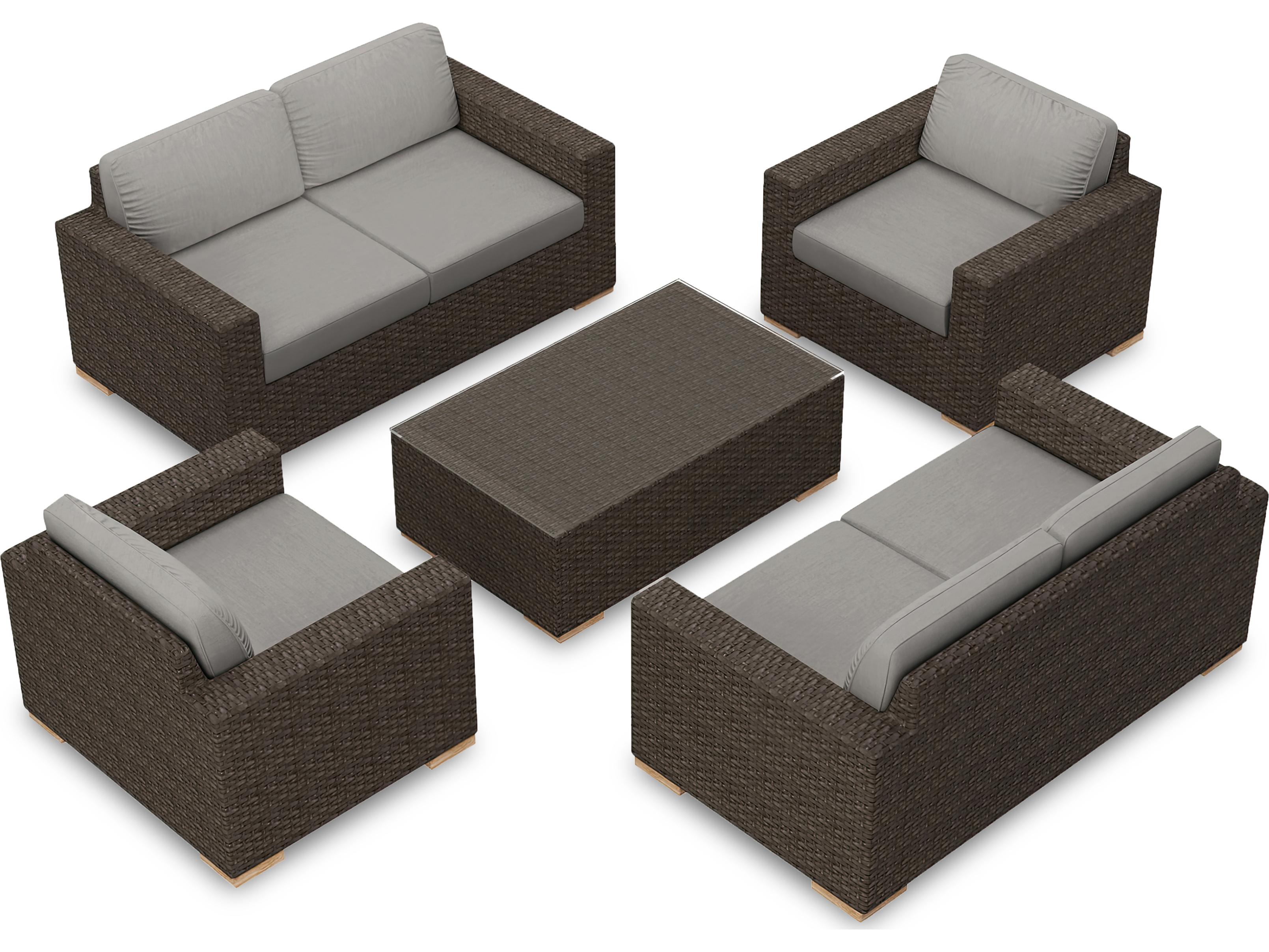 Harmonia Living Arden Wicker 5 Piece Double Loveseat Patio Lounge Set