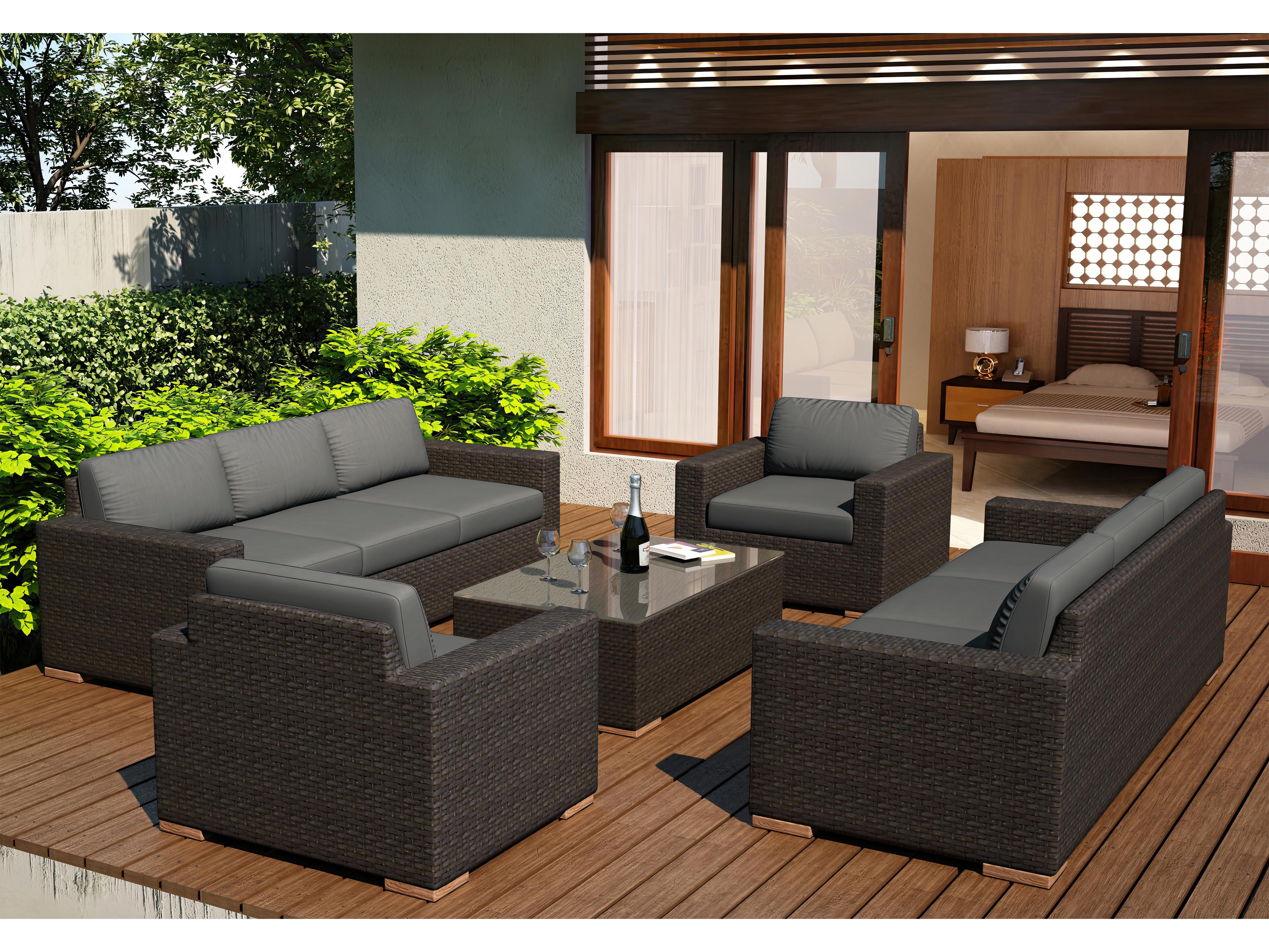 Harmonia Living Arden HDPE Wicker 5 Piece Double Sofa Outdoor Lounge Set