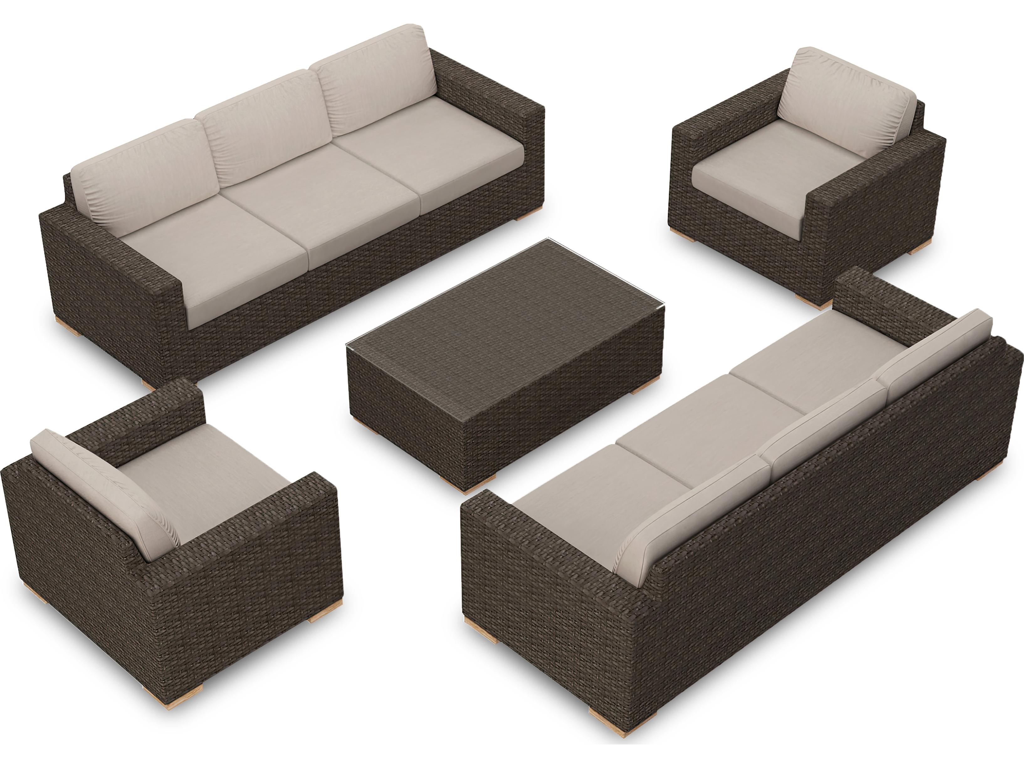 Harmonia Living Arden HDPE Wicker 5 Piece Double Sofa Outdoor Lounge Set