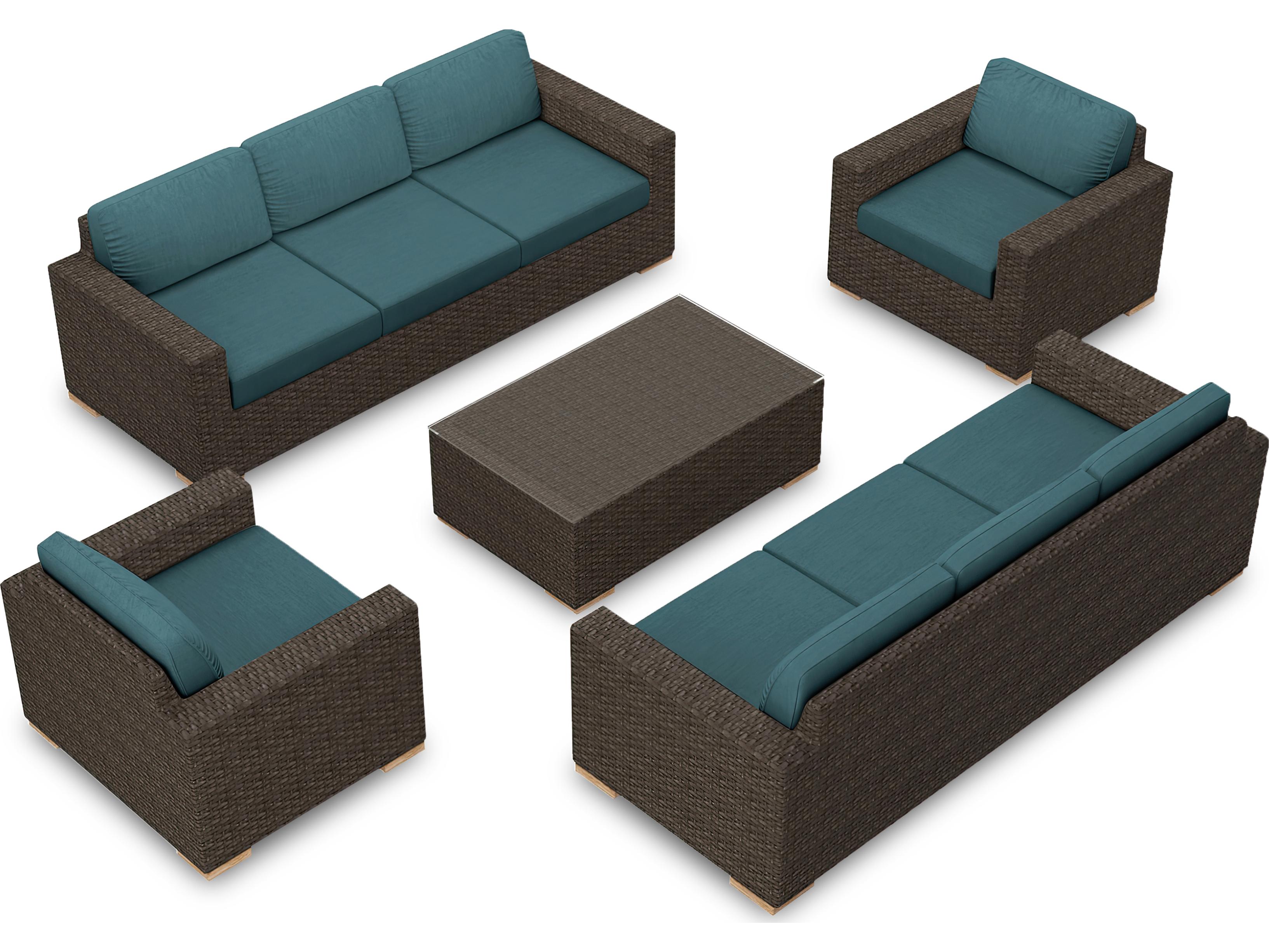 Harmonia Living Arden HDPE Wicker 5 Piece Double Sofa Outdoor Lounge Set