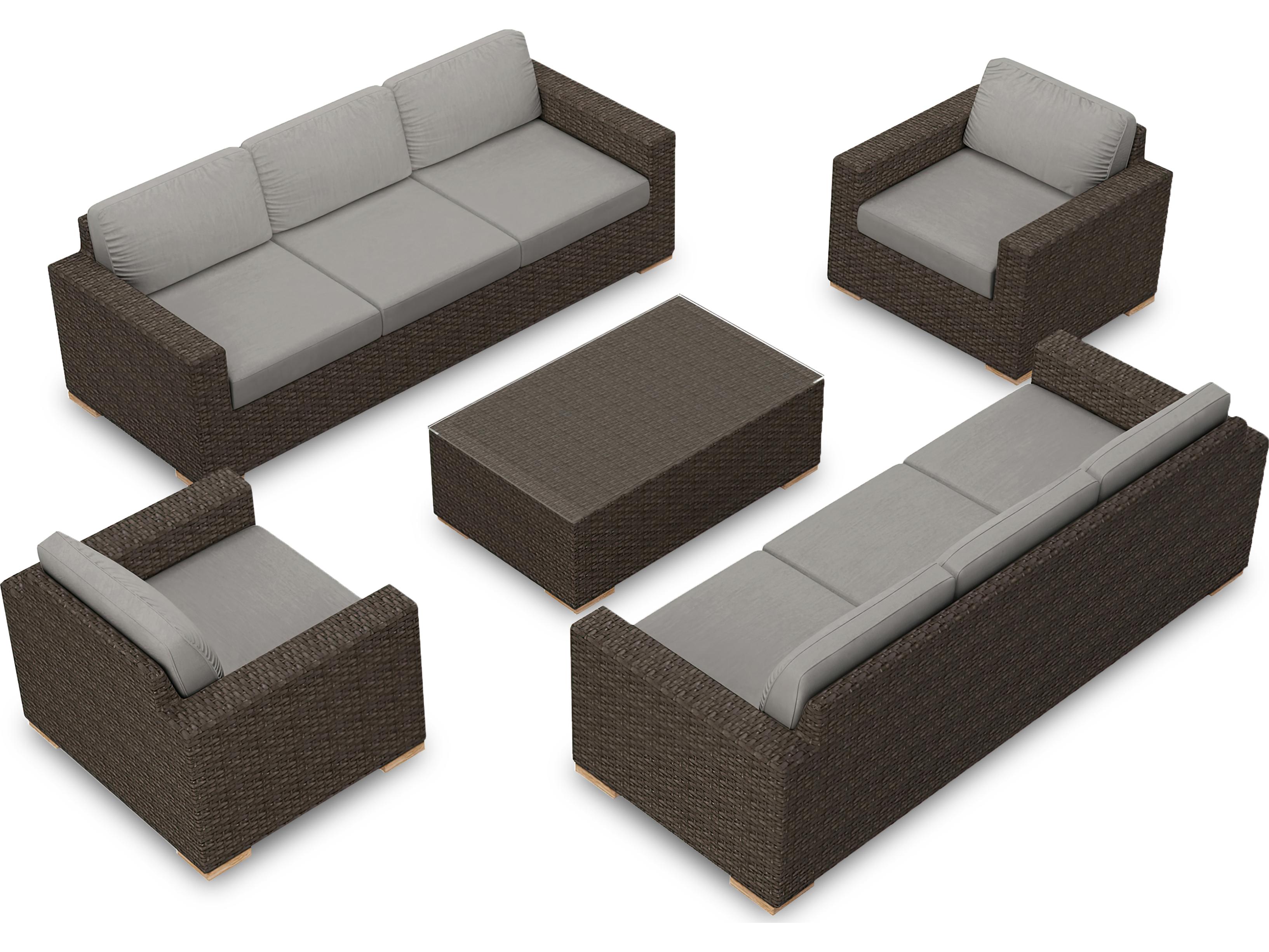 Harmonia Living Arden HDPE Wicker 5 Piece Double Sofa Outdoor Lounge Set