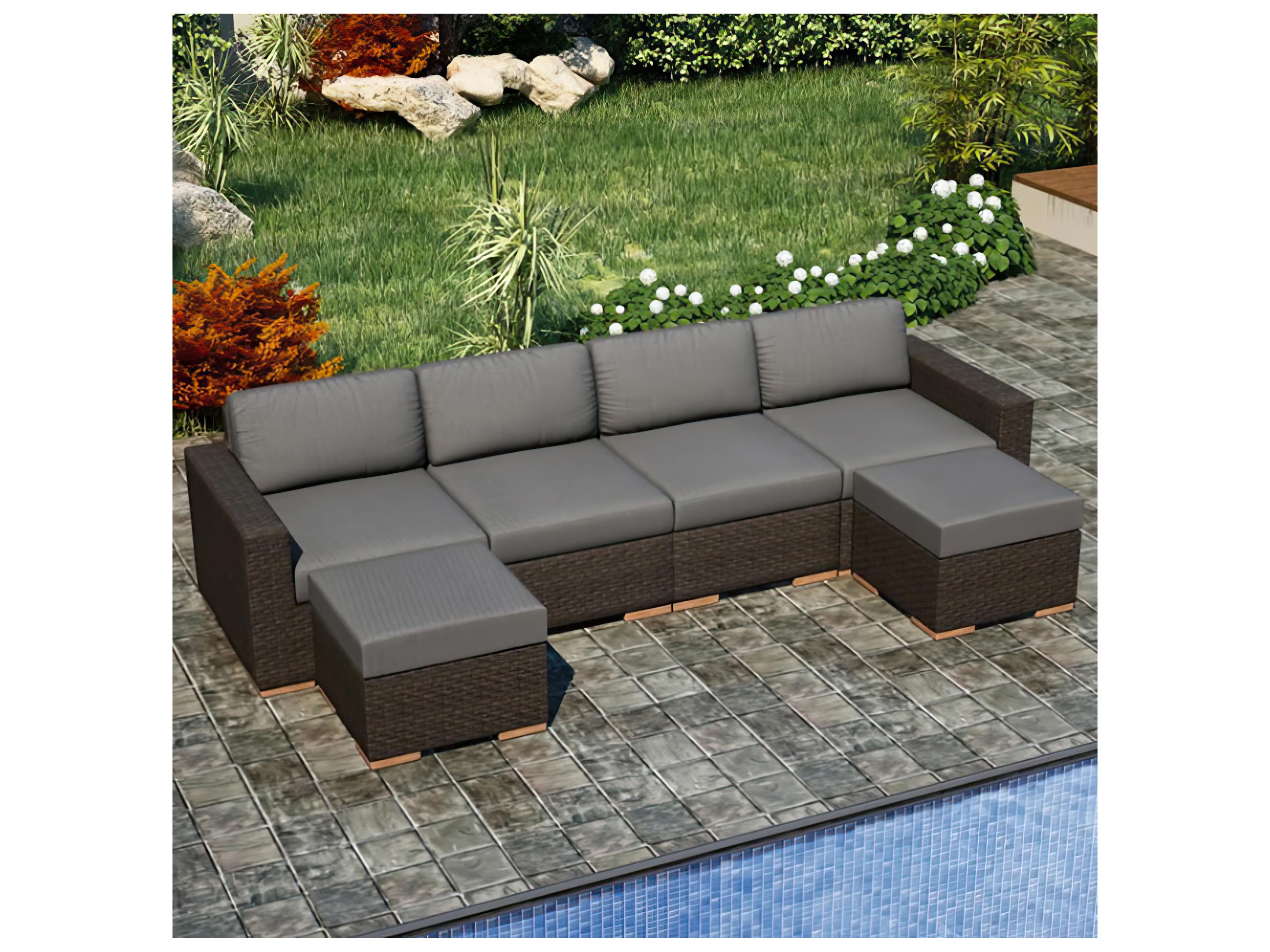 Harmonia Living Arden Wicker 6 Piece Sectional Outdoor Patio Lounge Set