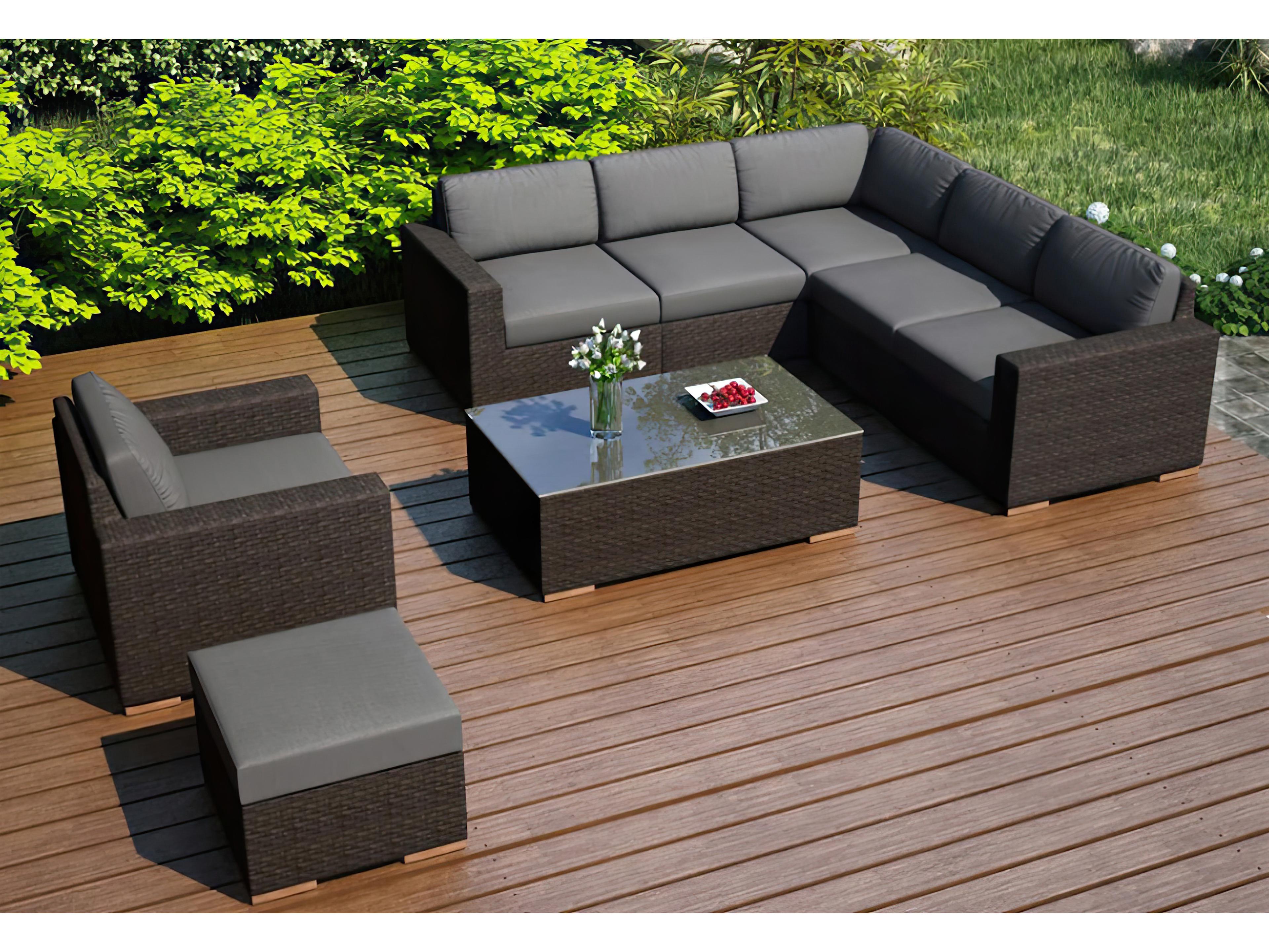 Harmonia Living Arden Wicker 8 Piece Eclipse Sectional Outdoor Patio Lounge Set