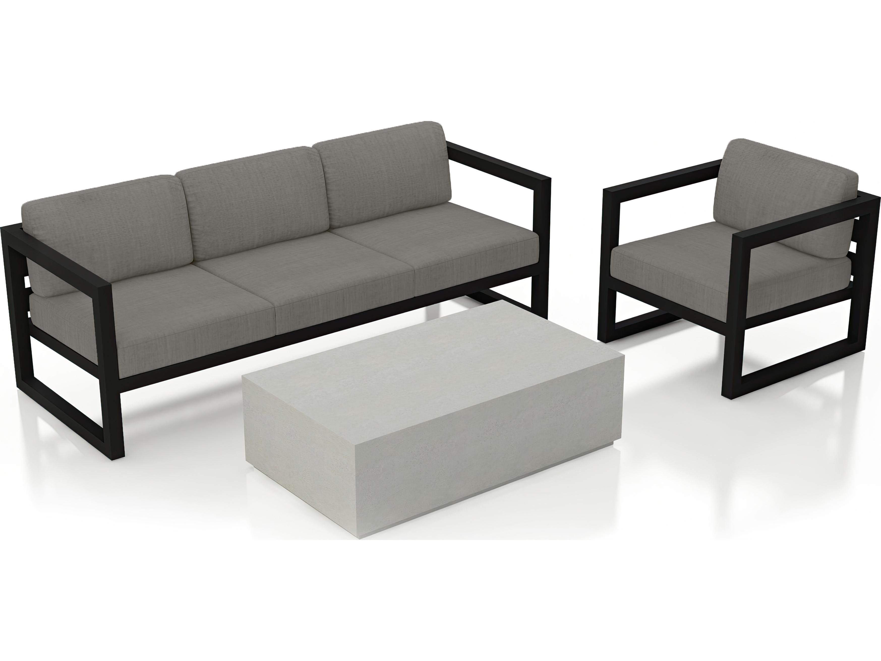 Harmonia Living Avion Aluminum Black Mason 3 Piece Sofa Outdoor Lounge Set