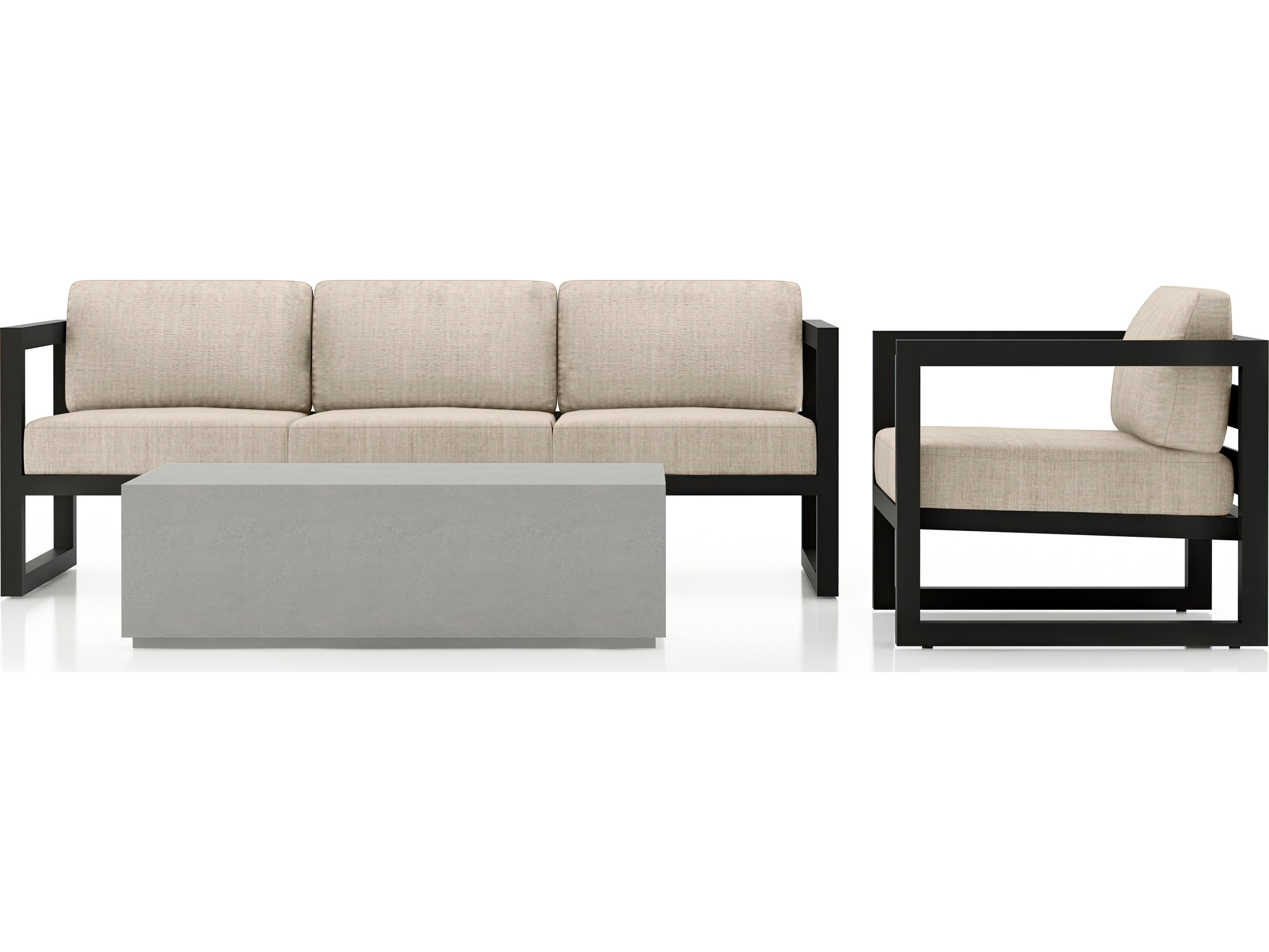 Harmonia Living Avion Aluminum Black Mason 3 Piece Sofa Outdoor Lounge Set