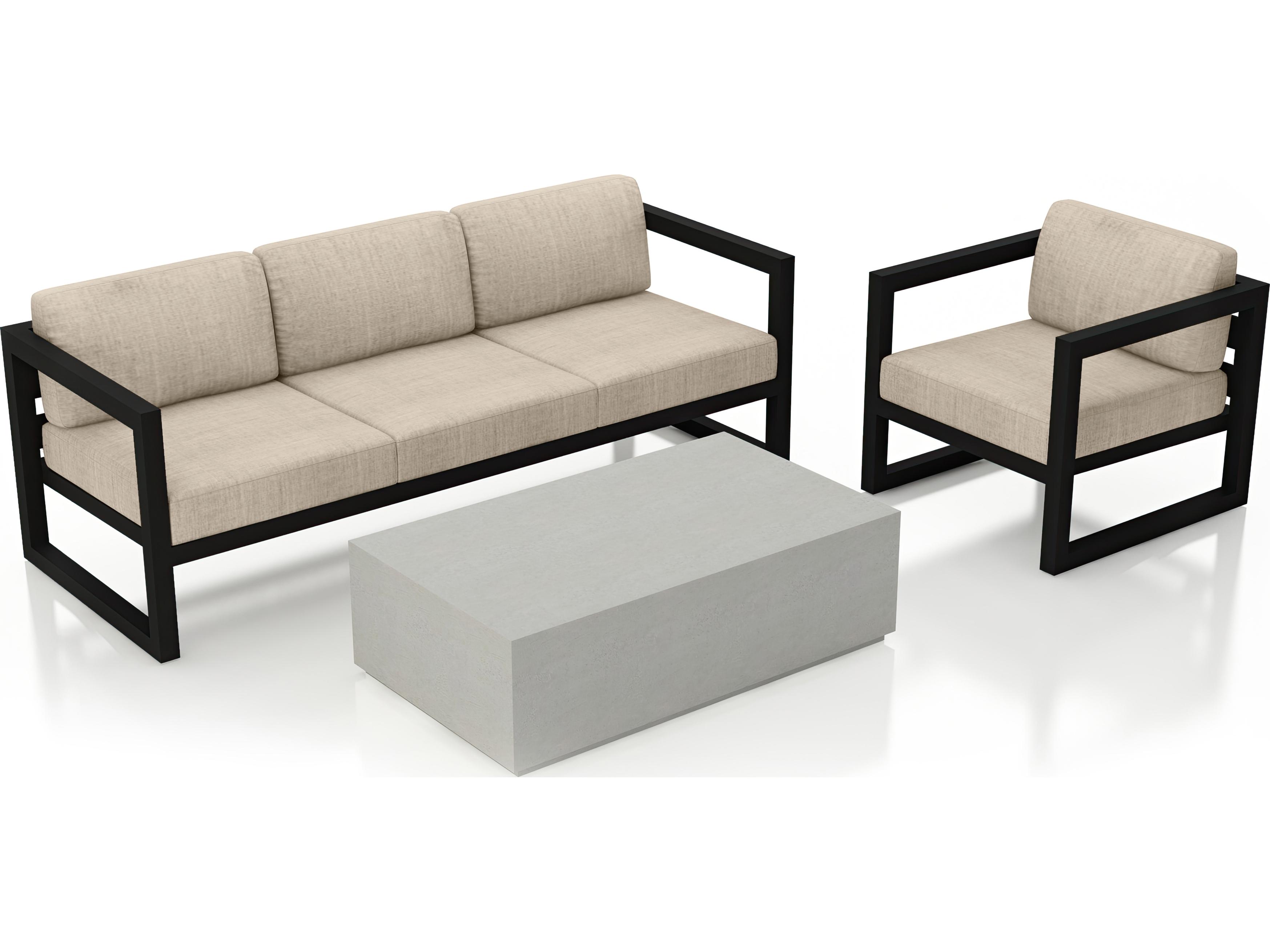 Harmonia Living Avion Aluminum Black Mason 3 Piece Sofa Outdoor Lounge Set