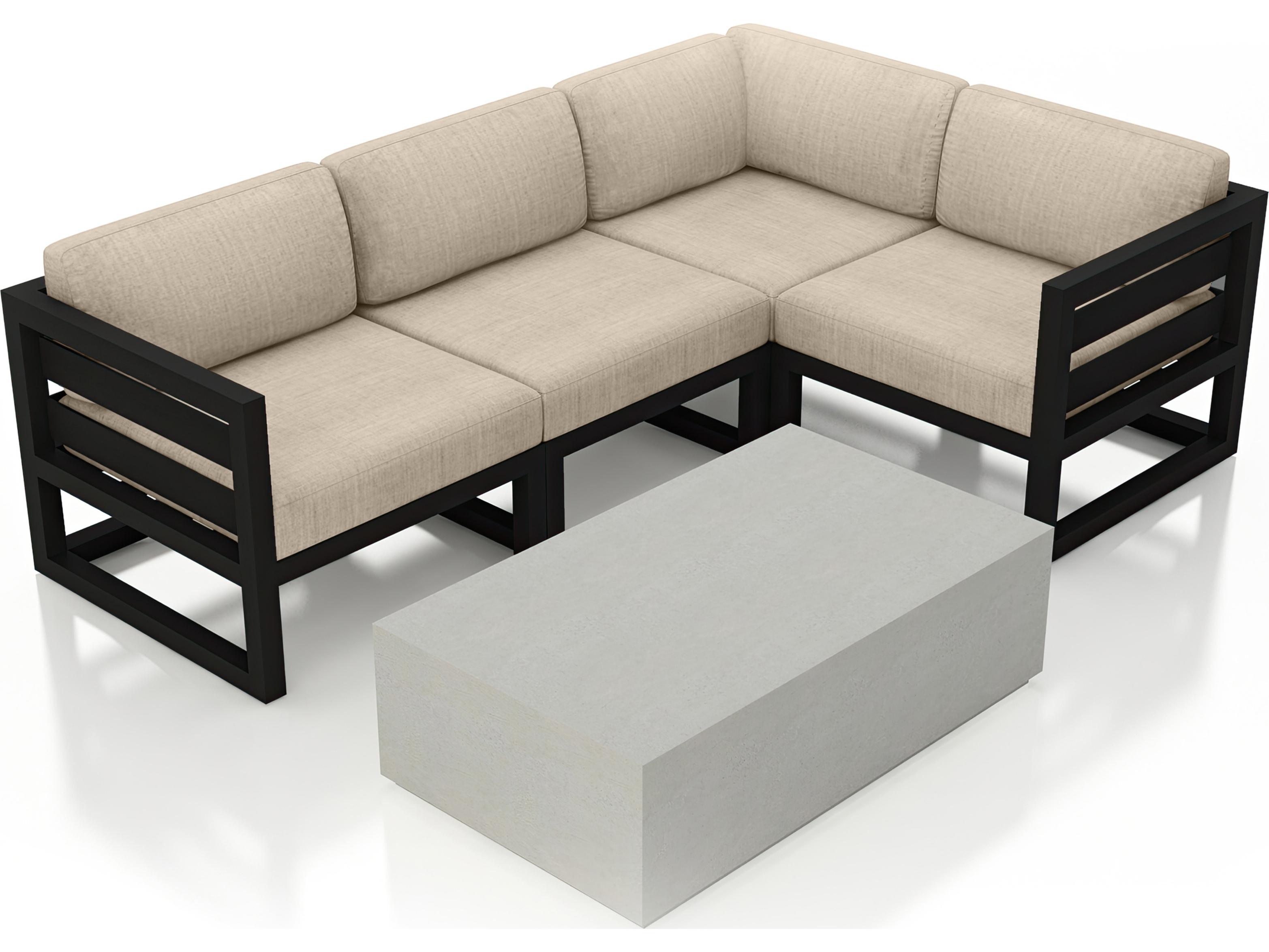 Harmonia Living Avion Aluminum Black Mason 5 Piece Sectional Outdoor Lounge Set