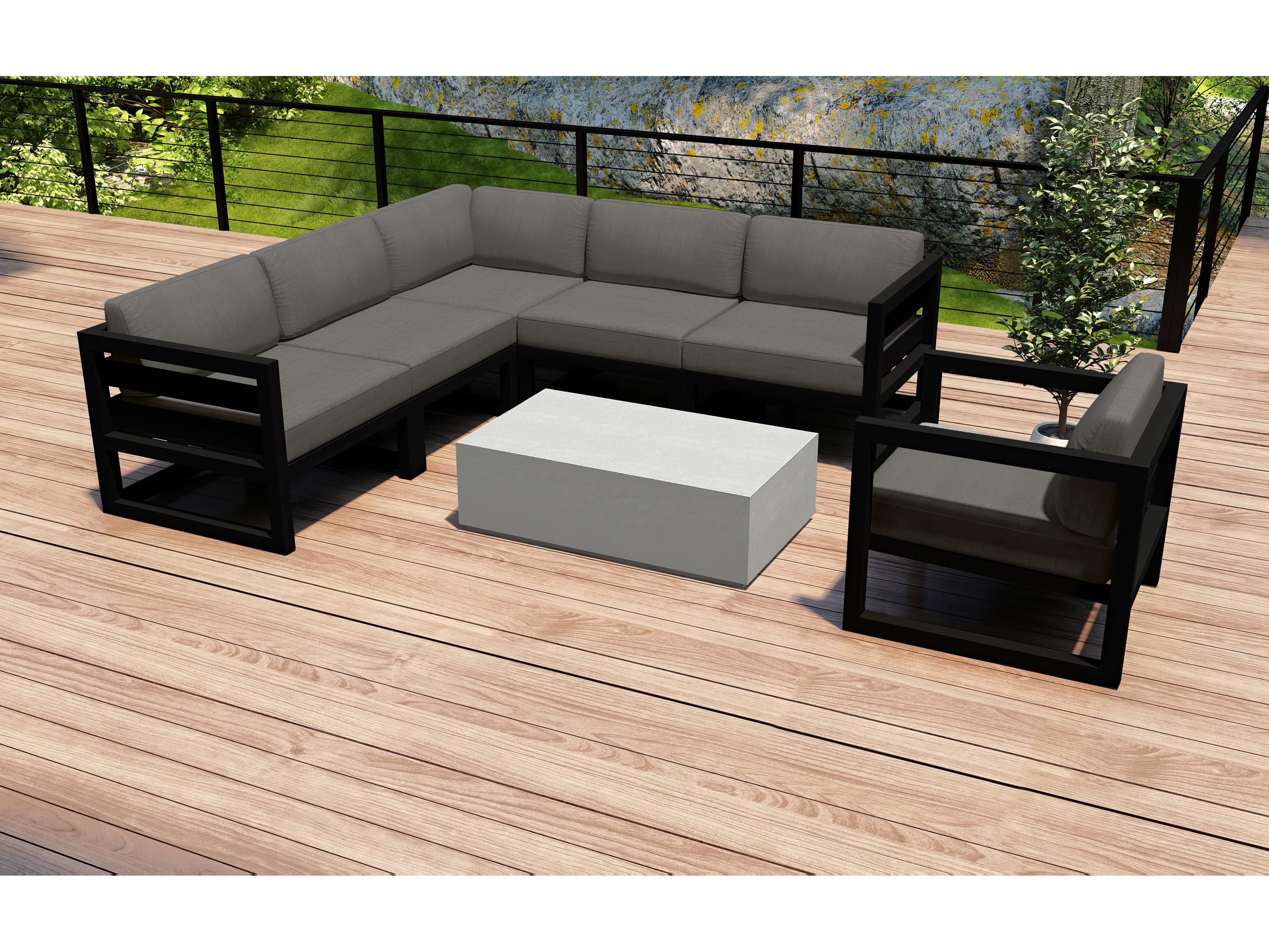 Harmonia Living Avion Aluminum Black Mason 7 Piece Sectional Outdoor Patio Lounge Set