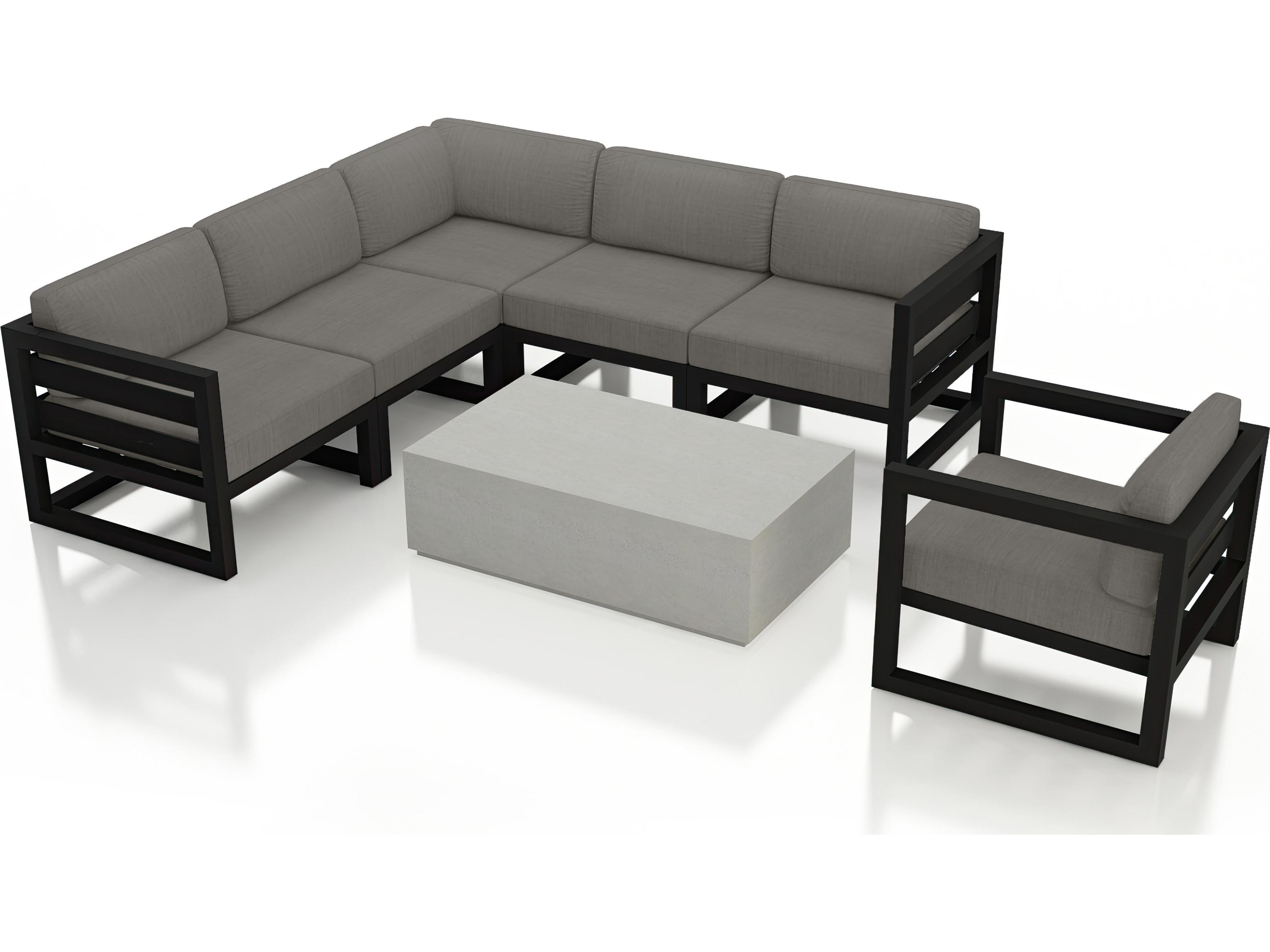 Harmonia Living Avion Aluminum Black Mason 7 Piece Sectional Outdoor Patio Lounge Set