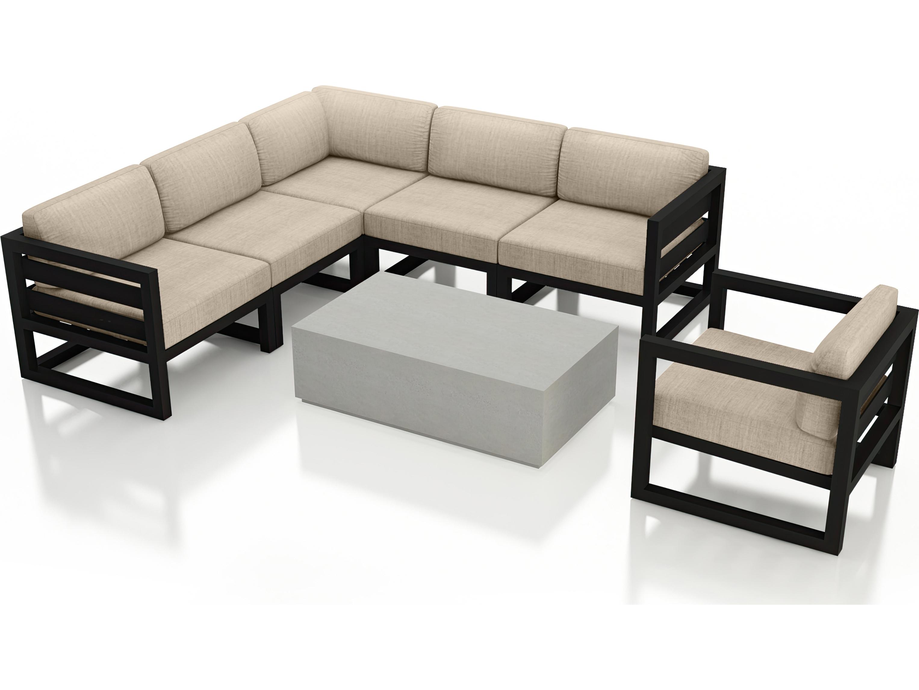 Harmonia Living Avion Aluminum Black Mason 7 Piece Sectional Outdoor Patio Lounge Set
