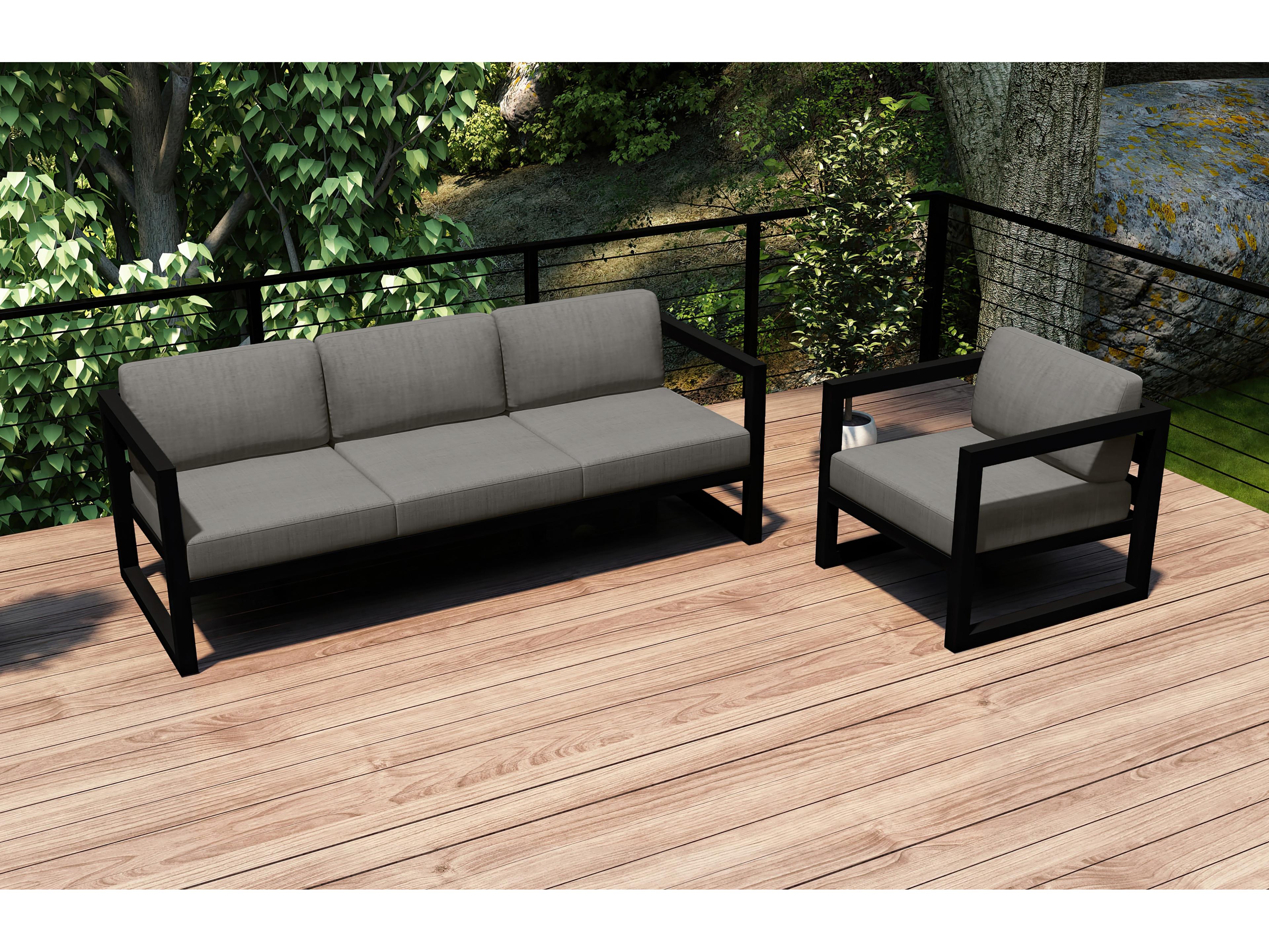 Harmonia Living Avion Aluminum Black 2 Piece Sofa Patio Lounge Set