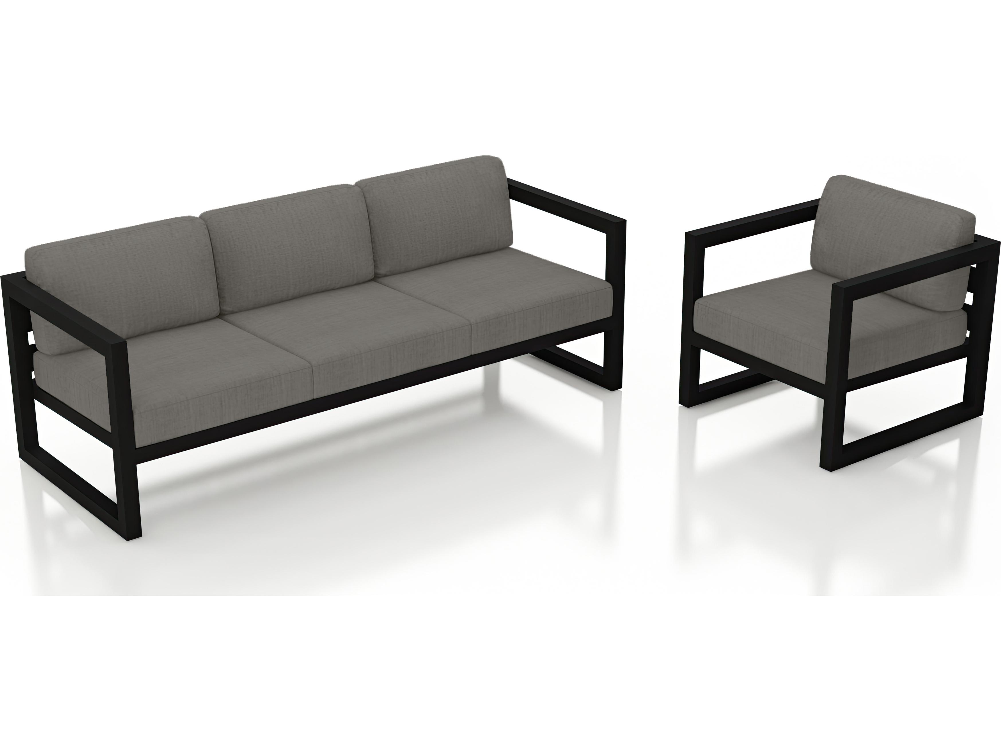 Harmonia Living Avion Aluminum Black 2 Piece Sofa Patio Lounge Set
